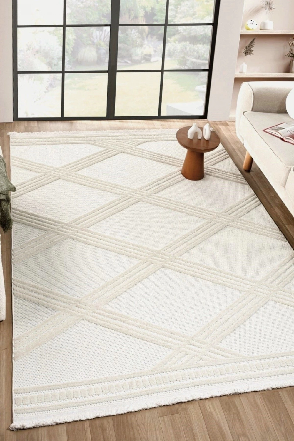 Krem Yumuşak Doku Halı Kilim Yıkanabilir Salon Mutfak Koridor Yolluk Dokuma Makine Halı AYAZ 07