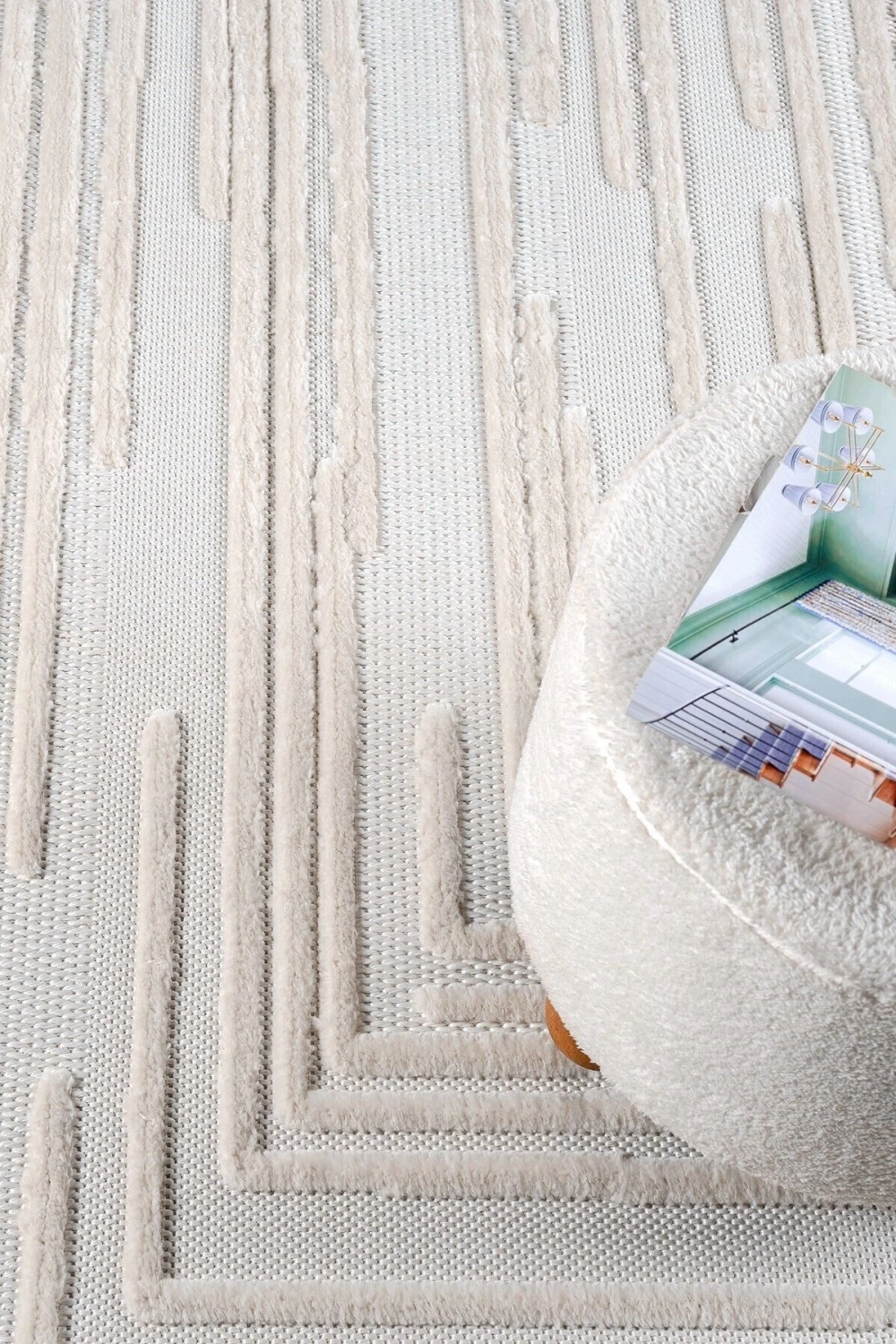 Krem Yumuşak Dokulu Halı Kilim Yıkanabilir Salon Mutfak Koridor Yolluk Dokuma Makine Halısı AYAZ 06
