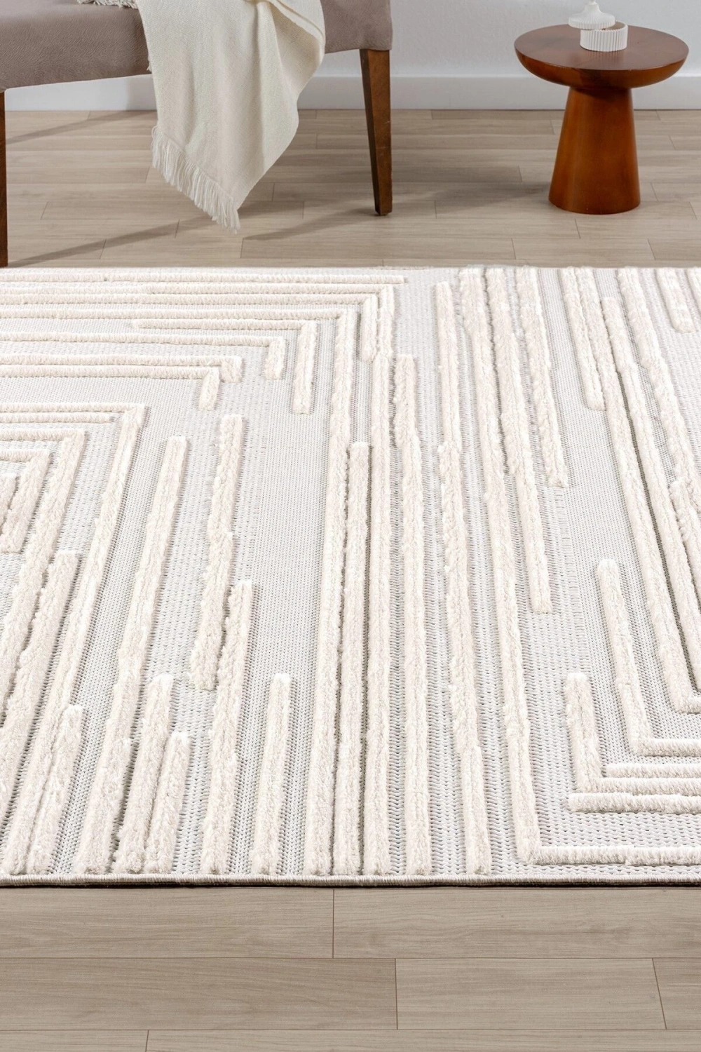 Krem Yumuşak Dokulu Halı Kilim Yıkanabilir Salon Mutfak Koridor Yolluk Dokuma Makine Halısı AYAZ 06