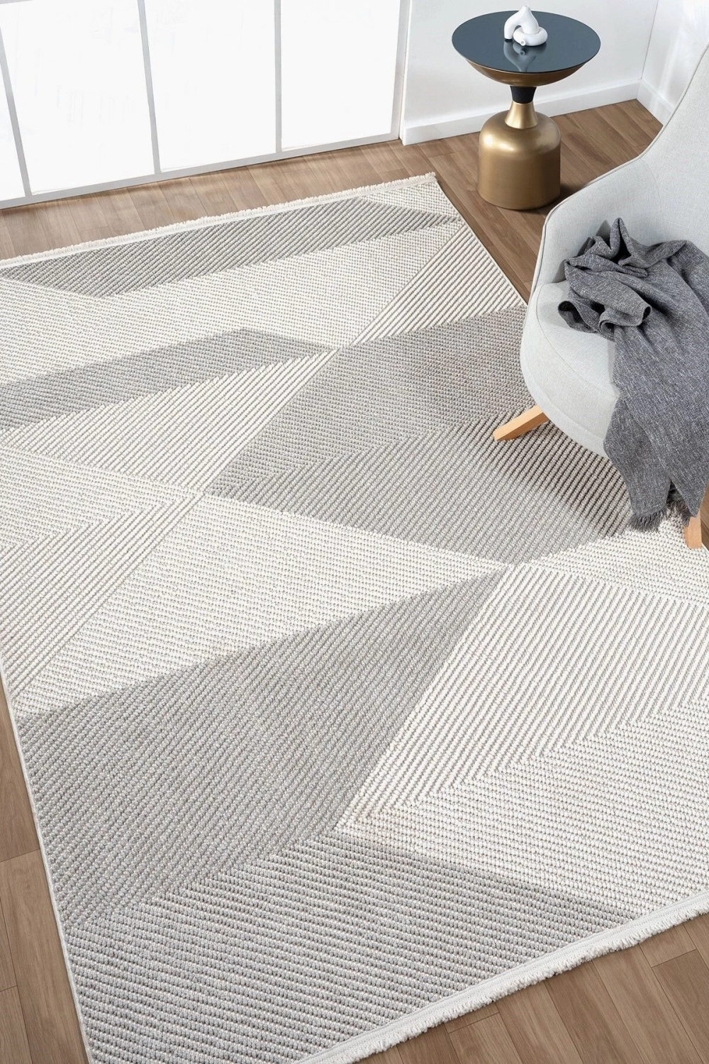 Gri Beyaz Yumuşak Dokulu Halı Kilim Salon Mutfak Koridor Yolluk Dokuma Makine Halısı 0013