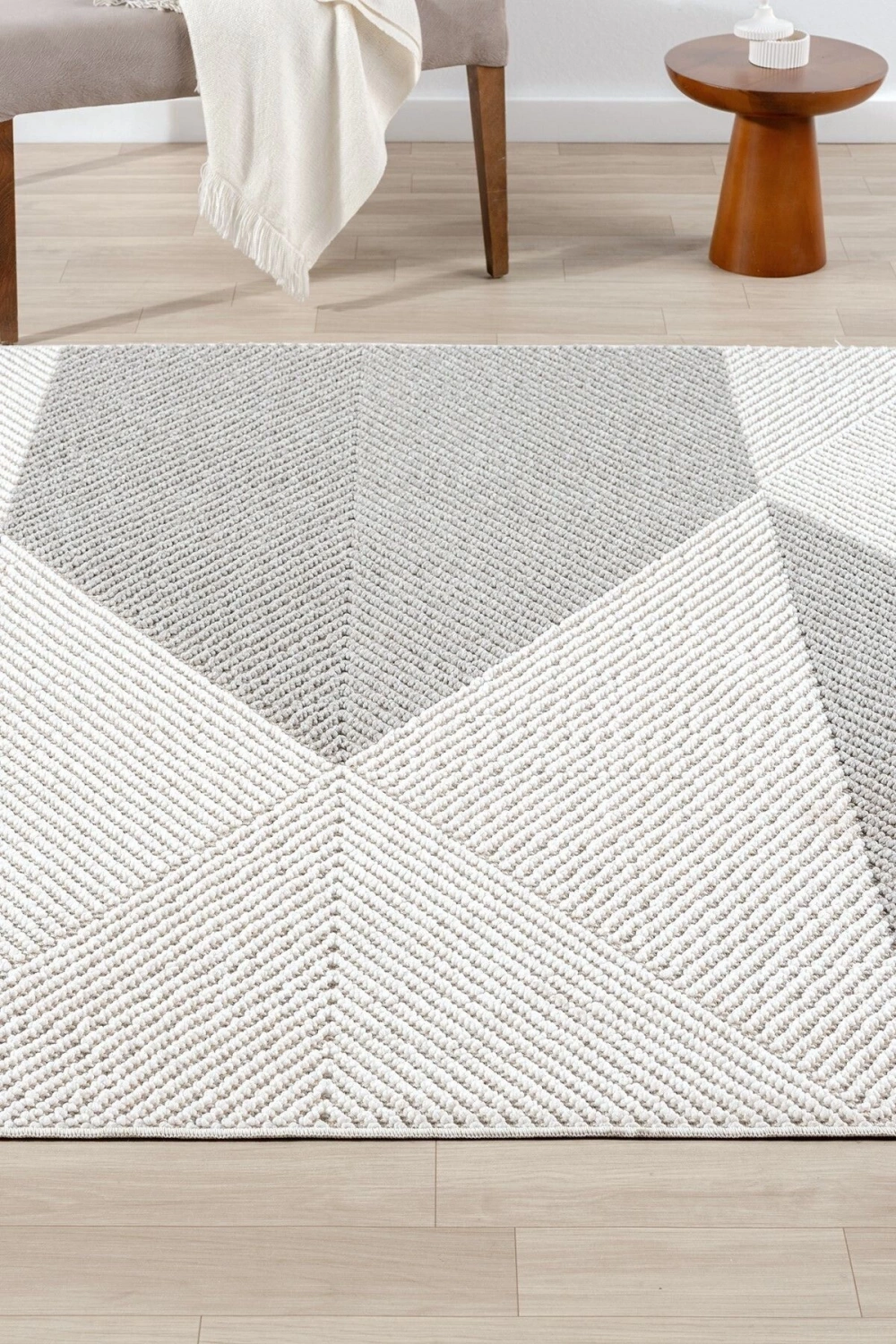 Gri Beyaz Yumuşak Dokulu Halı Kilim Salon Mutfak Koridor Yolluk Dokuma Makine Halısı 0013