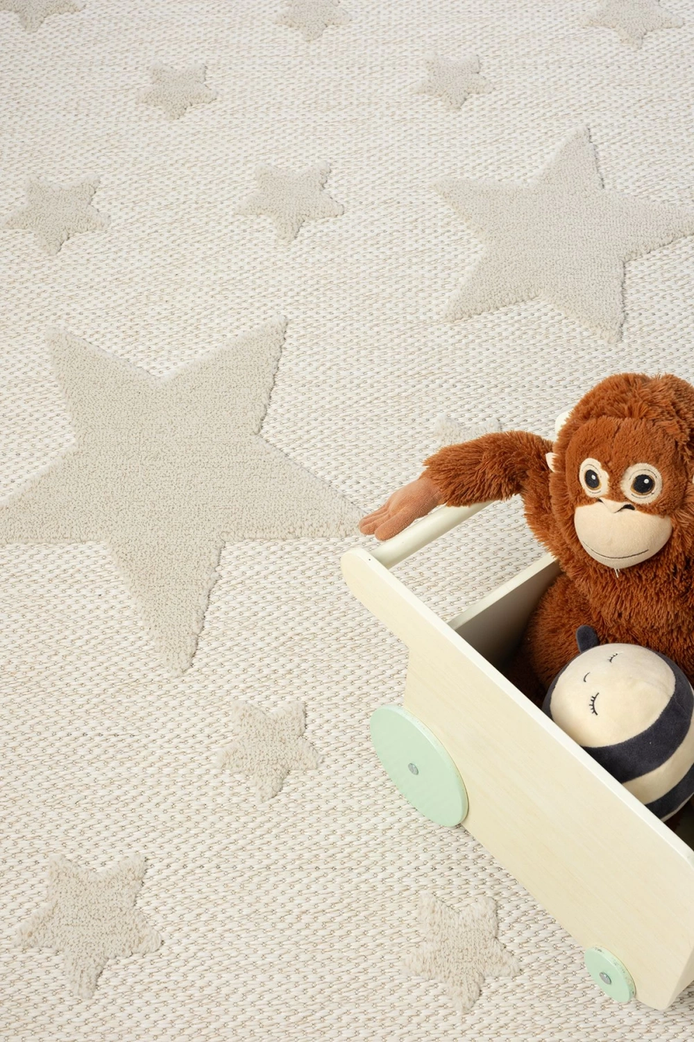 Kaymaz Yıkanabilir Dokuma Halı Krem Yıldızlı Bebek Çocuk Odası Halısı Leke Tutmaz AYAZ 13