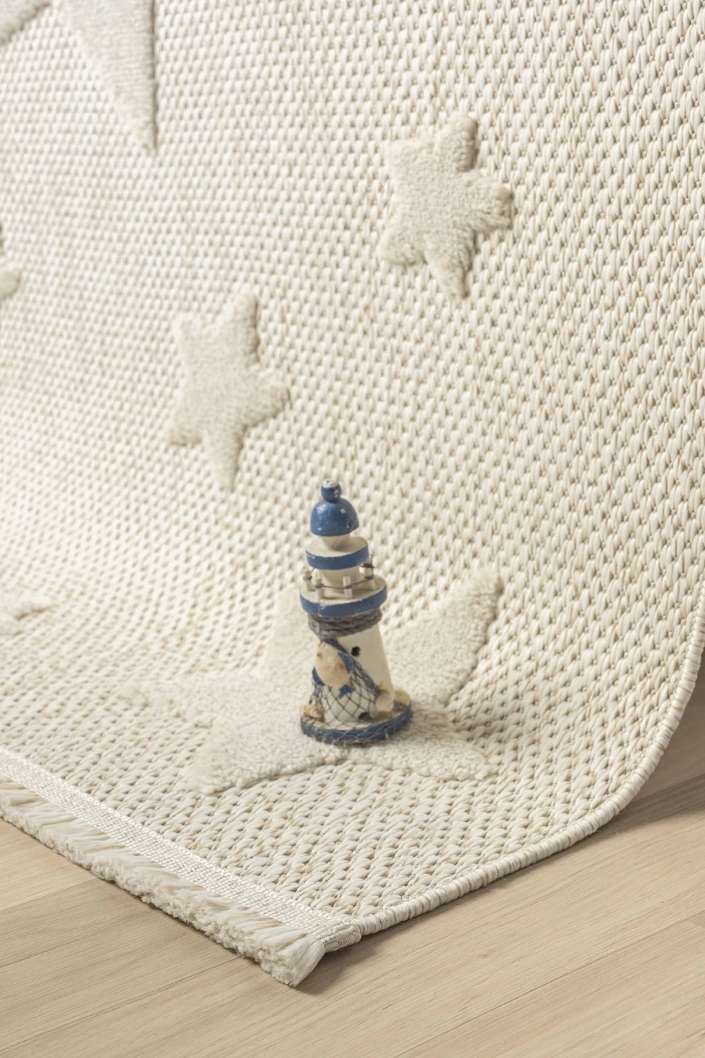 Kaymaz Yıkanabilir Dokuma Halı Krem Yıldızlı Bebek Çocuk Odası Halısı Leke Tutmaz AYAZ 13