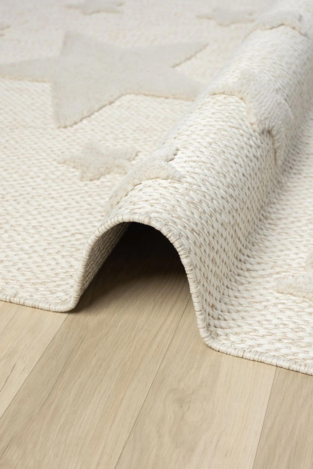 Kaymaz Yıkanabilir Dokuma Halı Krem Yıldızlı Bebek Çocuk Odası Halısı Leke Tutmaz AYAZ 13