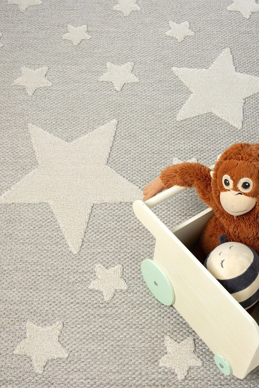 Kaymaz Yıkanabilir Dokuma Halı Gri Yıldızlı Bebek Çocuk Odası Halısı Leke Tutmaz AYAZ 14