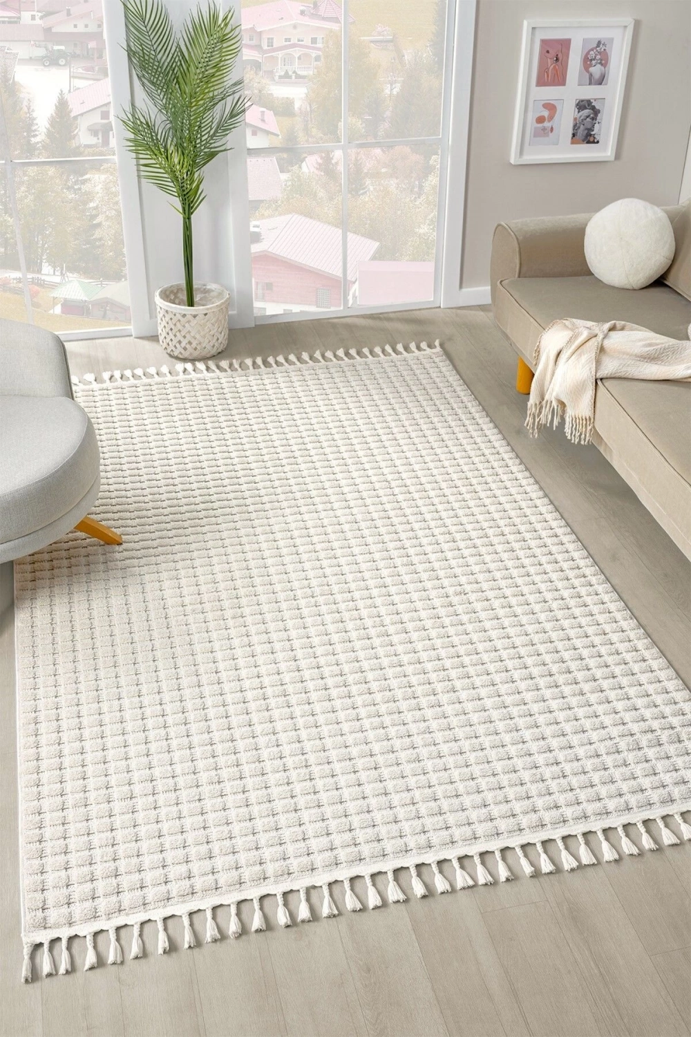 Krem Yumuşak Dokulu Halı Salon Oturma Odası Mutfak Yatak Çocuk Odası Yolluk Dokuma Makine Halısı