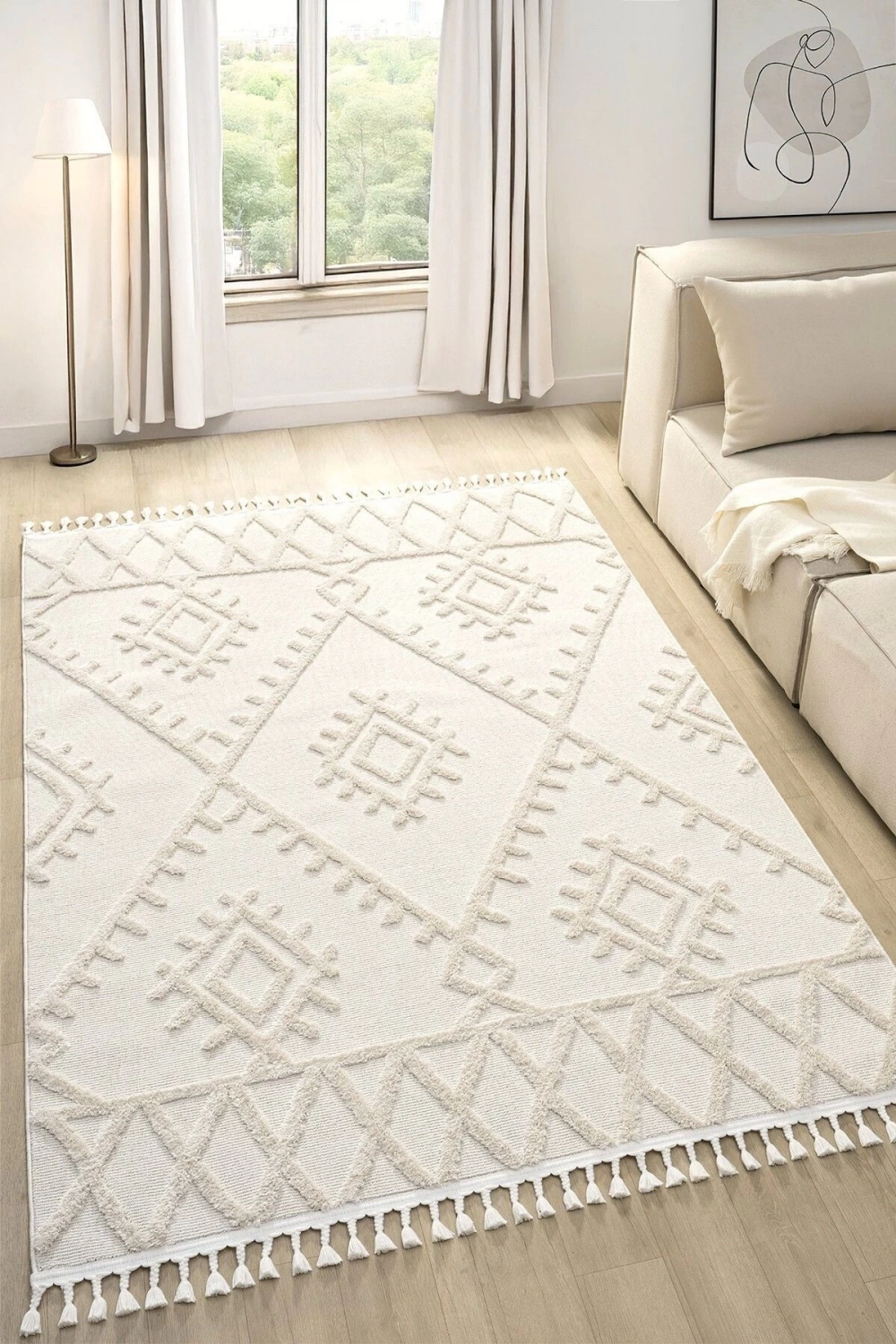 Krem Modern Dokuma Halı Yolluk Antre Oturma Odası Salon Mutfak Halısı