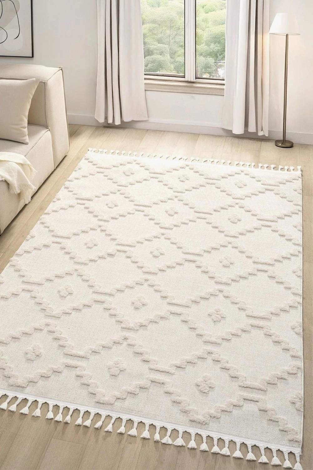 Krem Renk Modern Dokuma Halı Yolluk Antre Oturma Odası Salon Mutfak Halısı