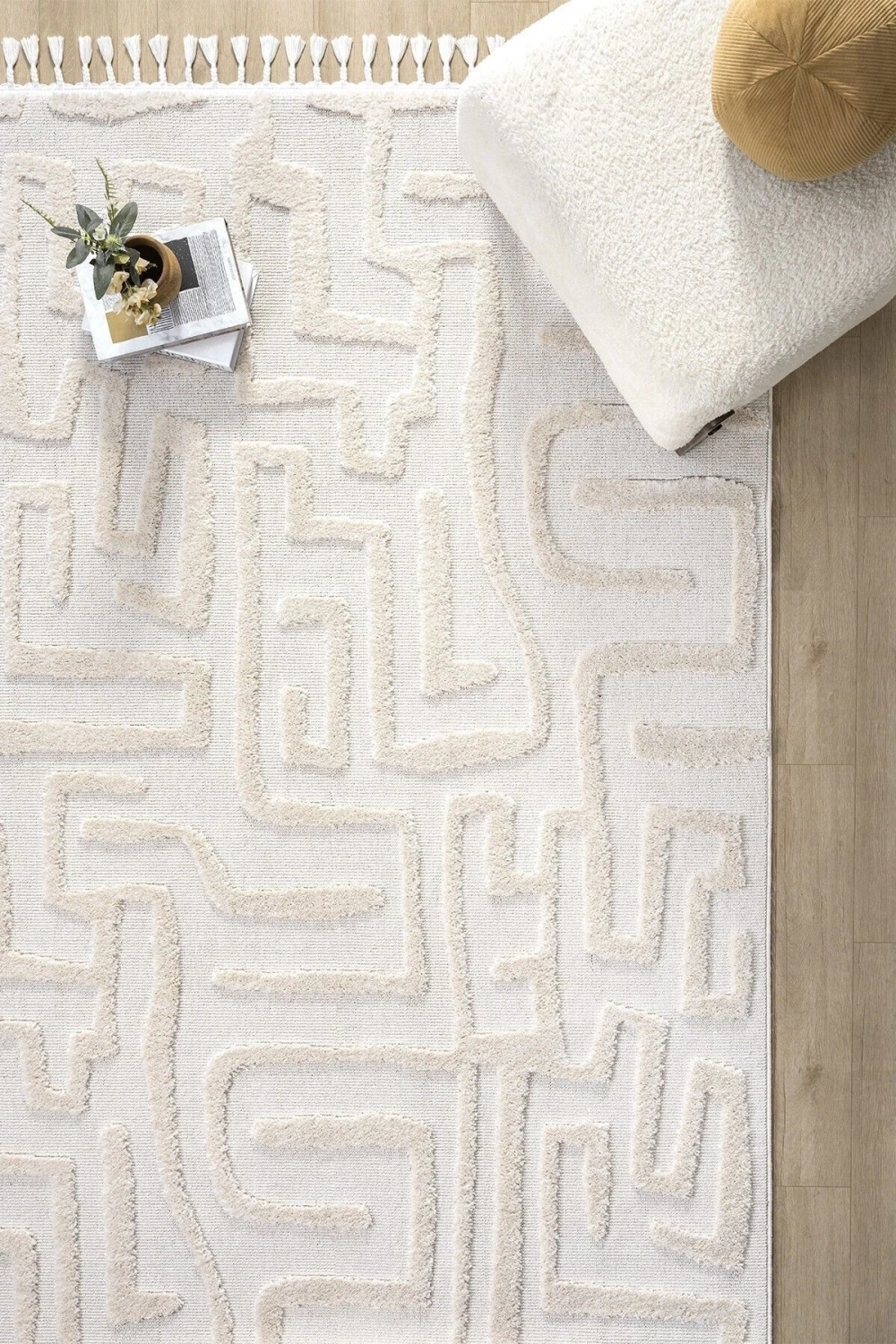 Krem Renk Modern Dokuma Halı Yolluk Antre Oturma Odası Salon Mutfak Halısı