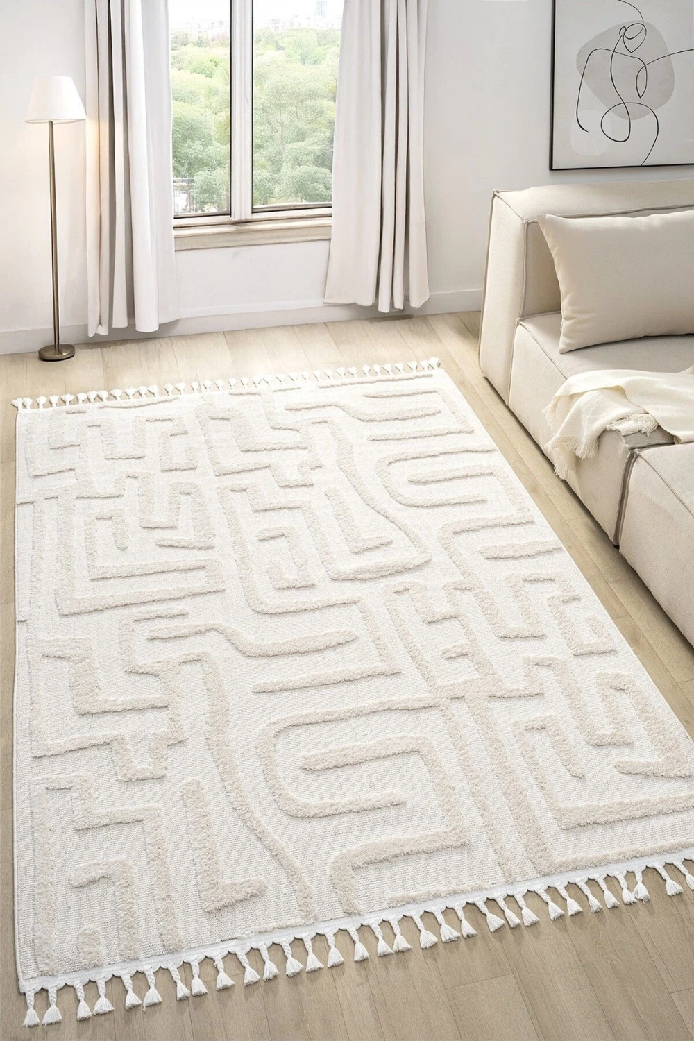 Krem Renk Modern Dokuma Halı Yolluk Antre Oturma Odası Salon Mutfak Halısı