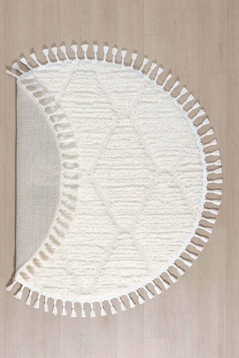 Krem Yumuşak Yuvarlak Dokuma Halı Çocuk Odası Yatak Odası Antre Hol Mutfak Halısı Yuvarlak