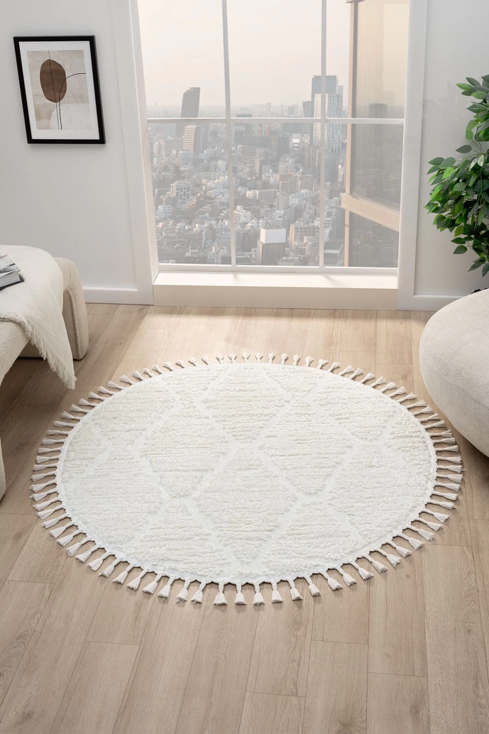 Krem Yumuşak Yuvarlak Dokuma Halı Çocuk Odası Yatak Odası Antre Hol Mutfak Halısı Yuvarlak