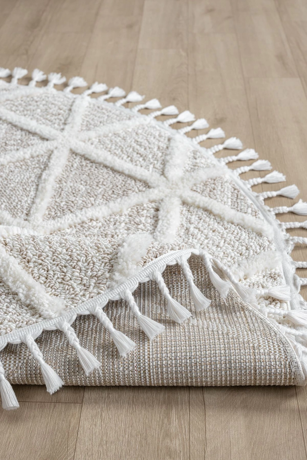 Beyaz Bej Yumuşak Yuvarlak Yıkanabilir Dokuma Halı Çocuk Odası Oturma Odası Salon Halısı YUVARLAK