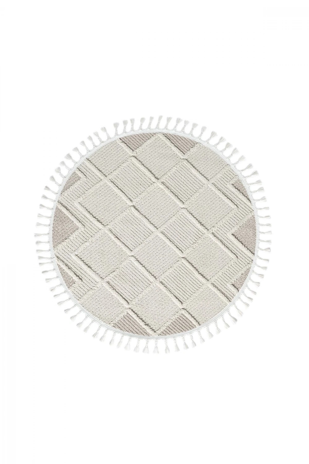 Krem Bej Yuvarlak Saçaklı Dokuma Halı Yolluk Antre Oturma Odası Salon Mutfak Halısı YUVARLAK