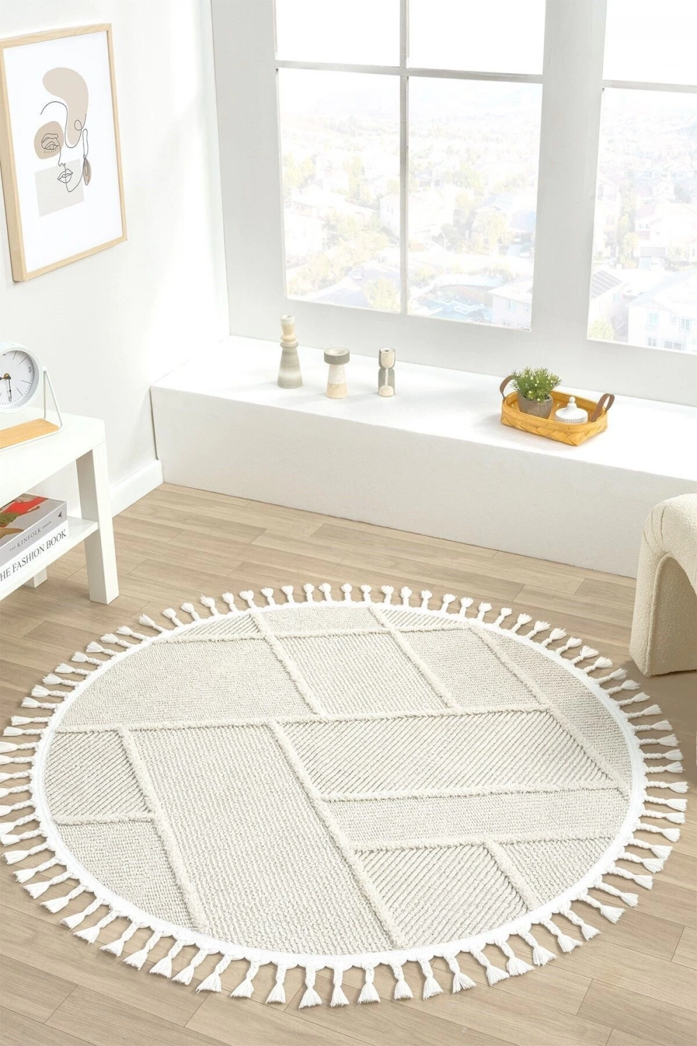 Yıkanabilir Saçaklı Yuvarlak Dokuma Halı Yolluk Antre Oturma Odası Salon Mutfak Halısı YUVARLAK