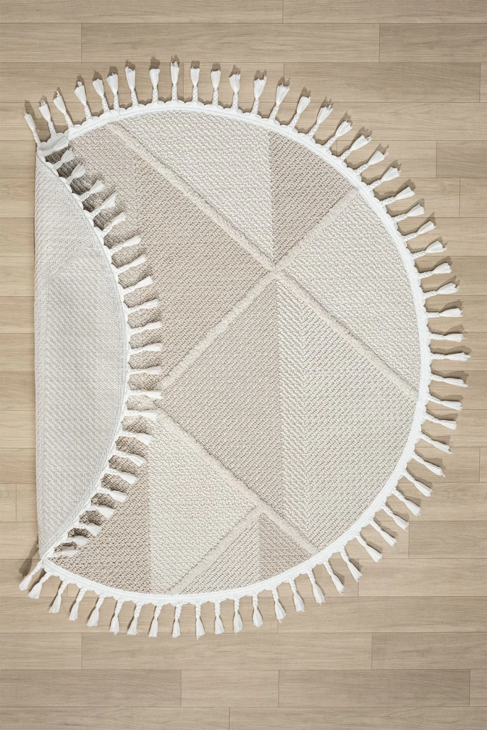 Bej Krem Dokuma Yuvarlak Halı Yolluk Antre Oturma Odası Salon Mutfak Çocuk Odası Halısı YUVARLAK