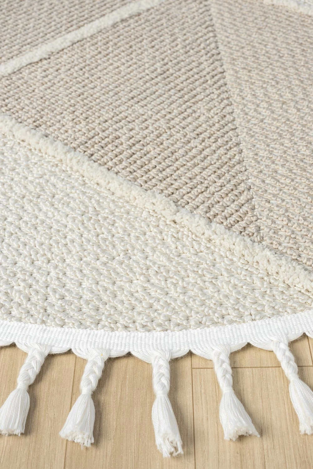 Bej Krem Dokuma Yuvarlak Halı Yolluk Antre Oturma Odası Salon Mutfak Çocuk Odası Halısı YUVARLAK