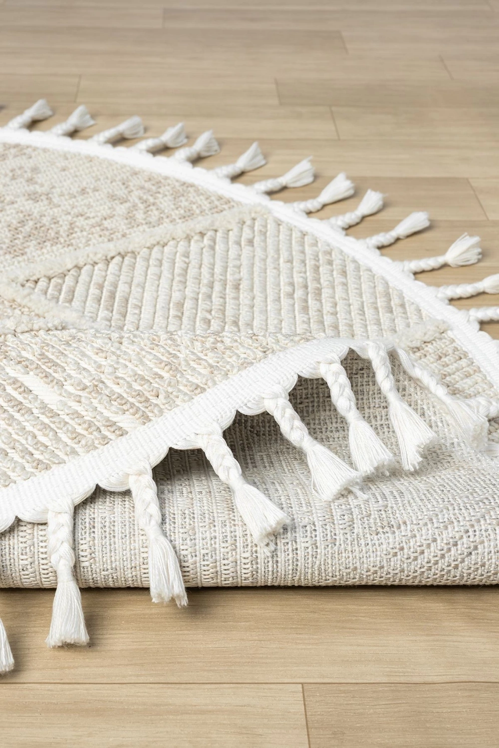 Krem Bej Yuvarlak Dokuma Halı Yolluk Antre Oturma Odası Salon Mutfak Halısı YUVARLAK