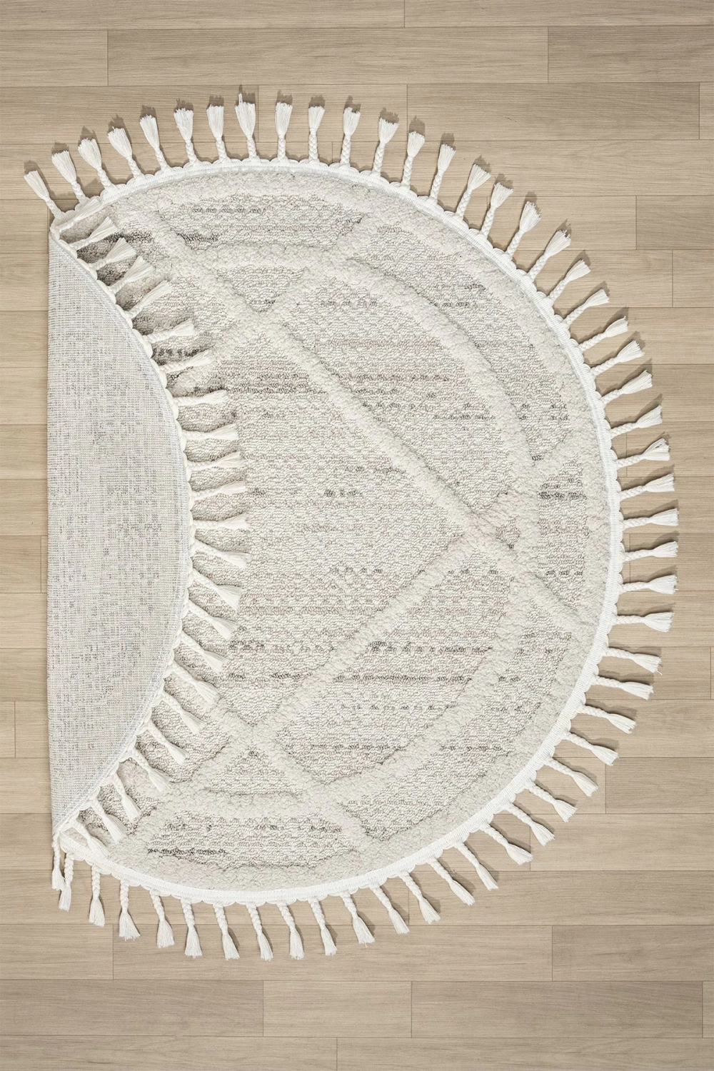 Krem Gri Yuvarlak Halı Püsküllü Dokuma Halı Yolluk Antre Oturma Odası Salon Mutfak Halısı YUVARLAK