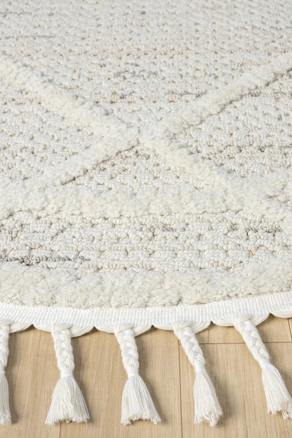 Krem Gri Yuvarlak Halı Püsküllü Dokuma Halı Yolluk Antre Oturma Odası Salon Mutfak Halısı YUVARLAK