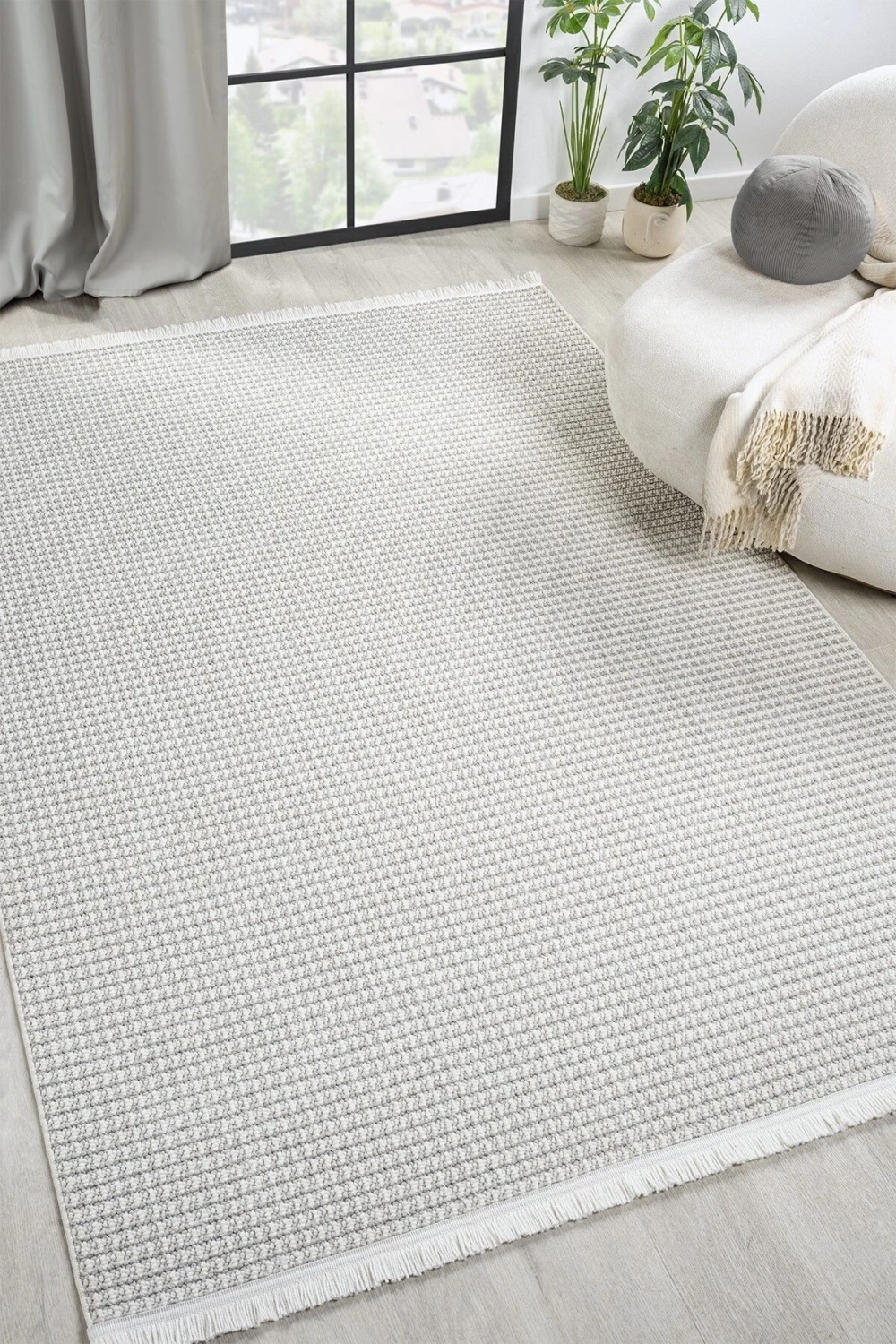 Beyaz Gri Yumuşak Dokulu Halı Kilim Salon Mutfak Koridor Yolluk Dokuma Makine Halısı 0014