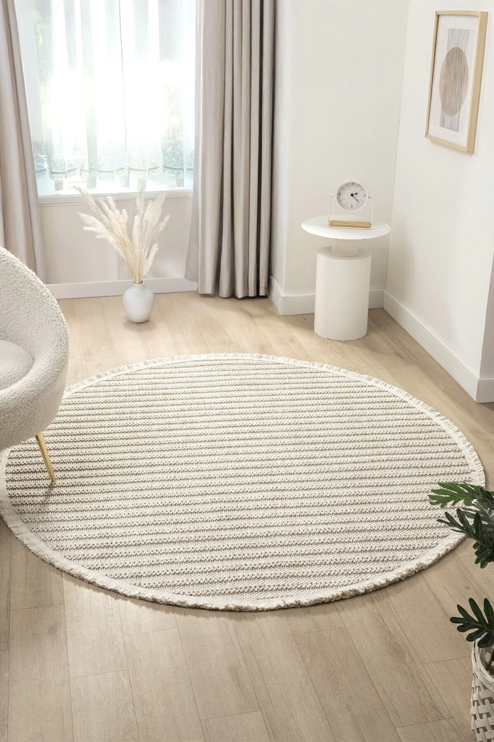 Bej Kahverengi Yuvarlak Dokuma Halı Salon Mutfak Koridor Yolluk Dokuma Makine Halısı 0019 DAİRE