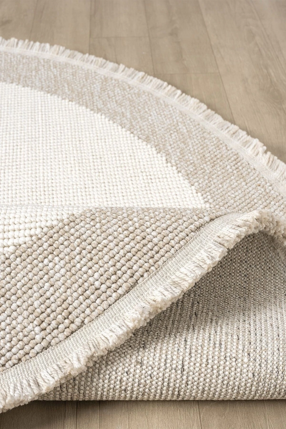 Beyaz Bej Yumuşak Yuvarlak Daire Halı Salon Mutfak Koridor Yolluk Dokuma Makine Halısı 0021 DAİRE