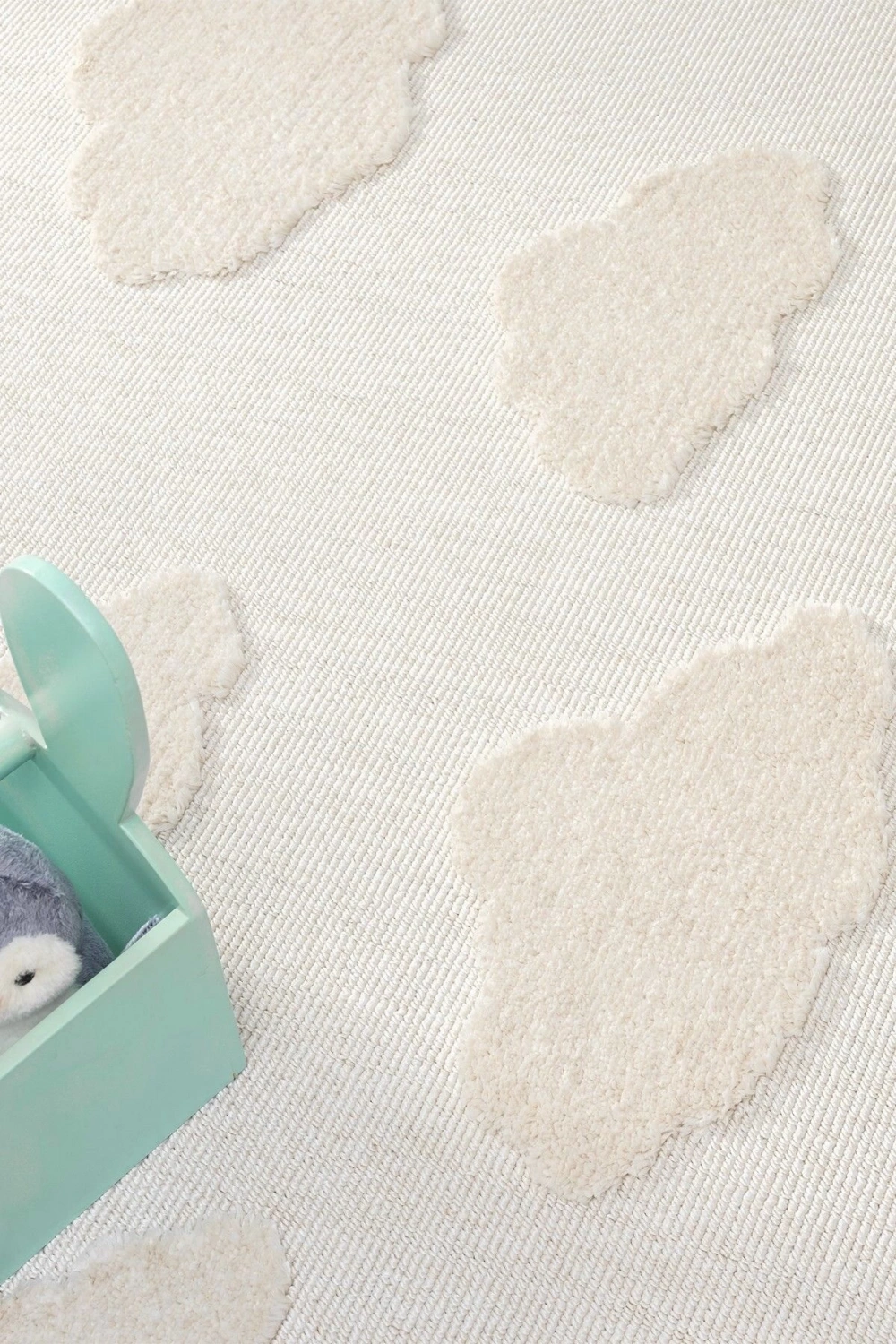 Bulut Desenli Krem Renk Dokuma Halı Bebek Odası Çocuk Odası Halısı 1