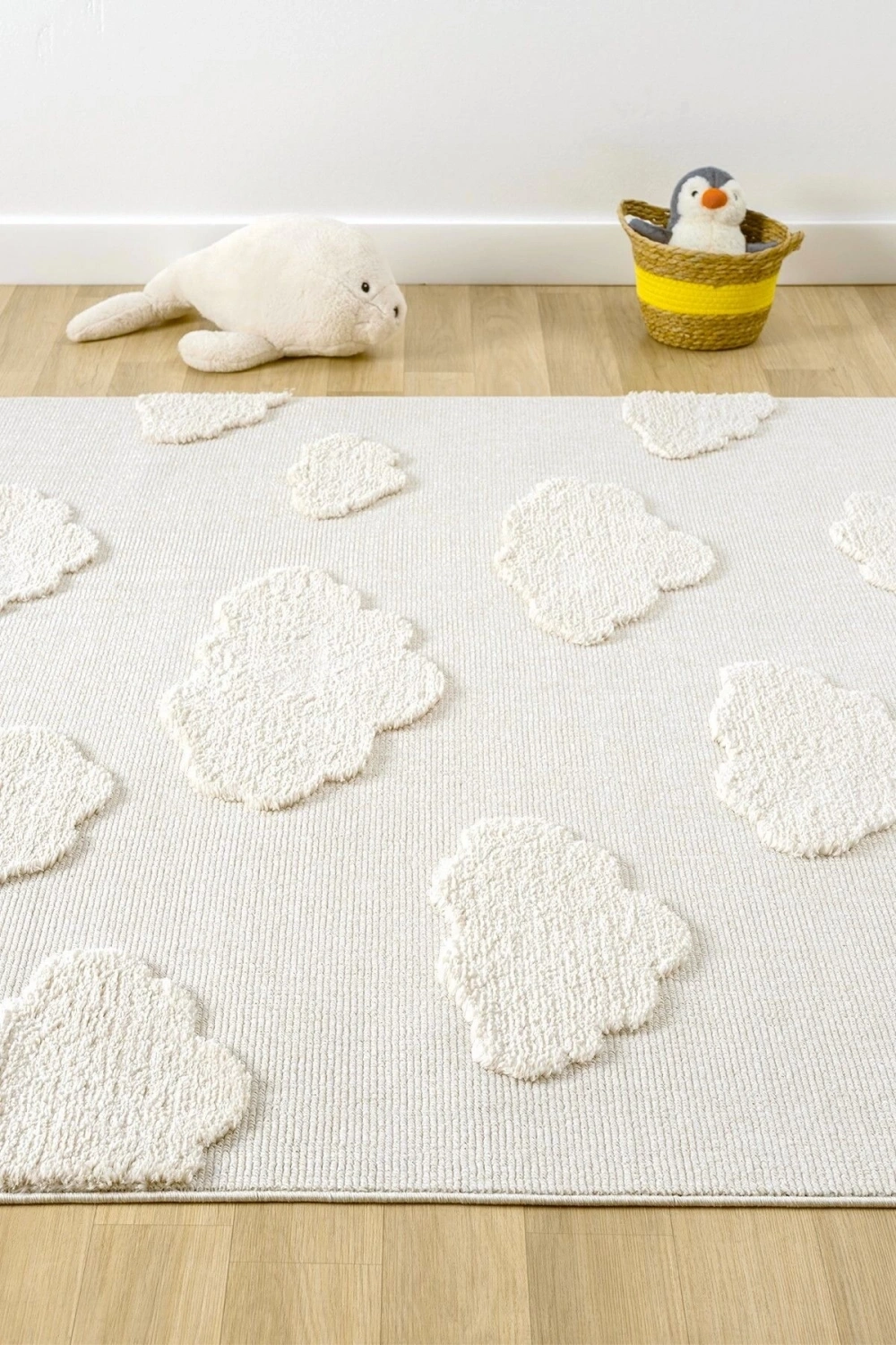 Bulut Desenli Krem Renk Dokuma Halı Bebek Odası Çocuk Odası Halısı 1