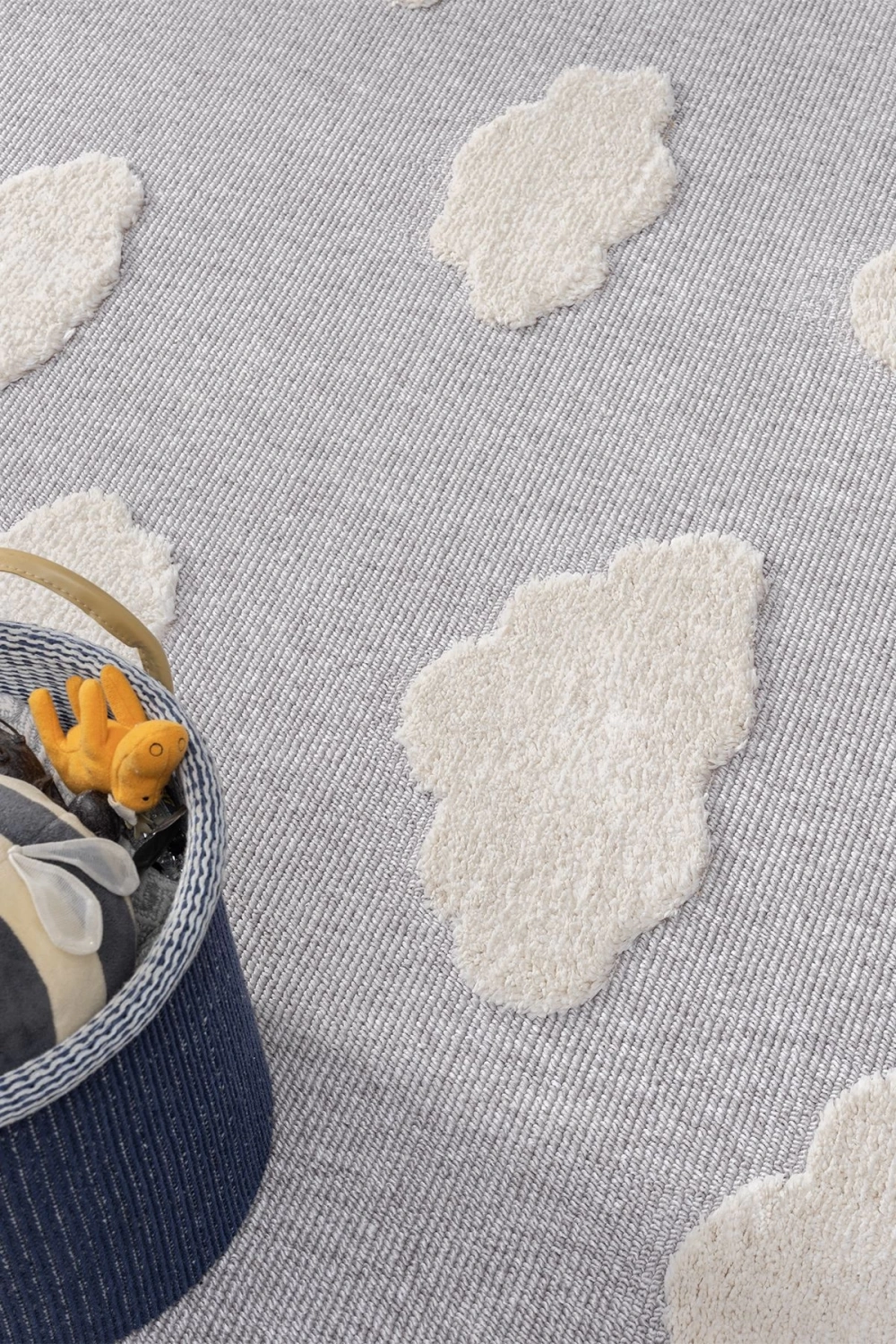 Bulut Desenli Gri Renk Dokuma Halı Bebek Odası Çocuk Odası Halısı 2