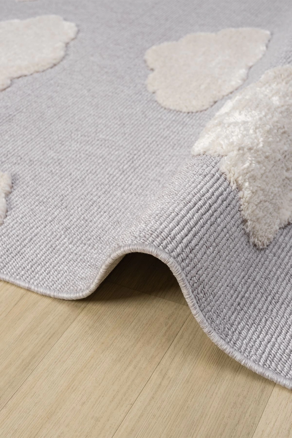 Bulut Desenli Gri Renk Dokuma Halı Bebek Odası Çocuk Odası Halısı 2