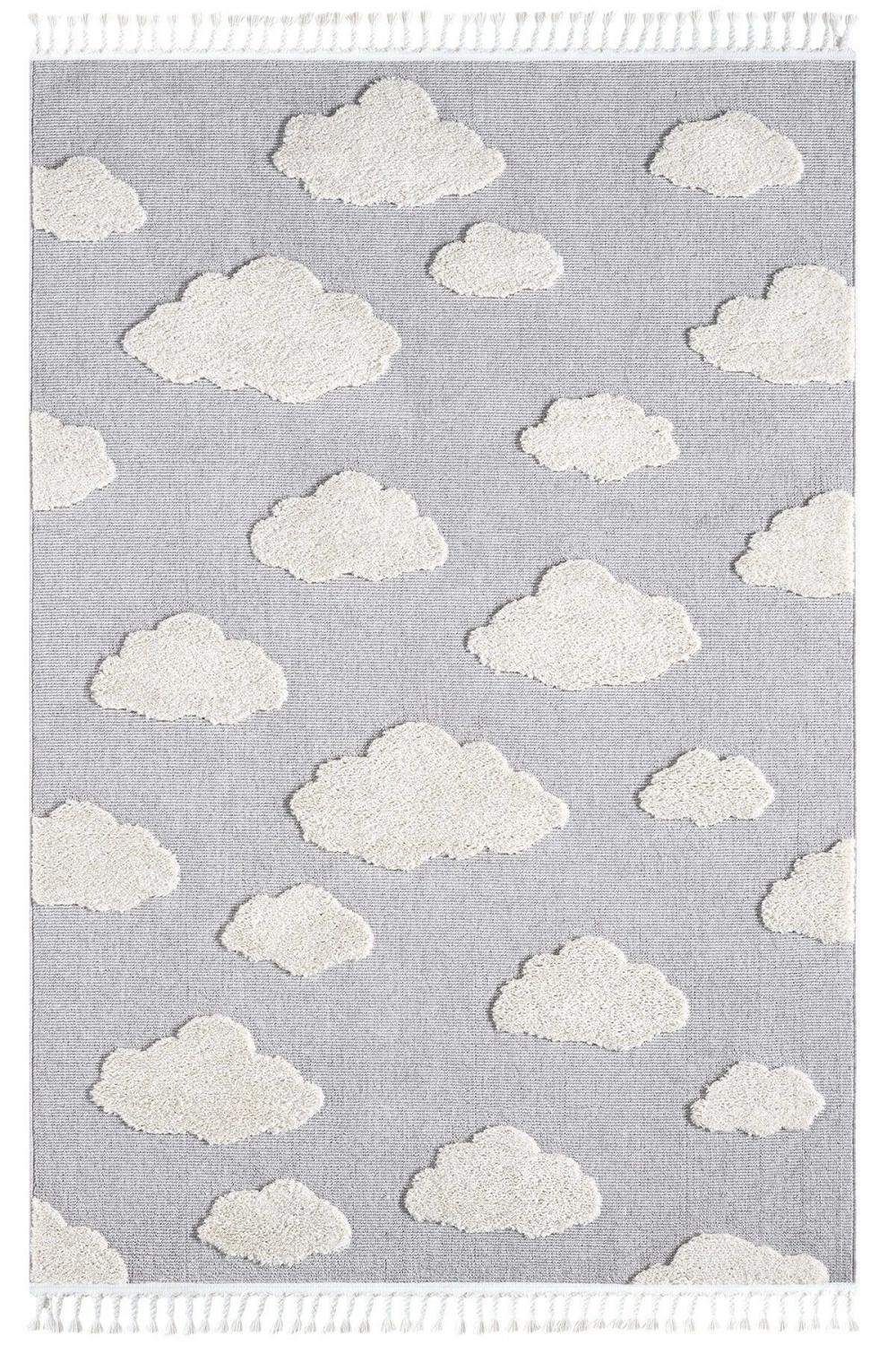 Bulut Desenli Gri Renk Dokuma Halı Bebek Odası Çocuk Odası Halısı 2