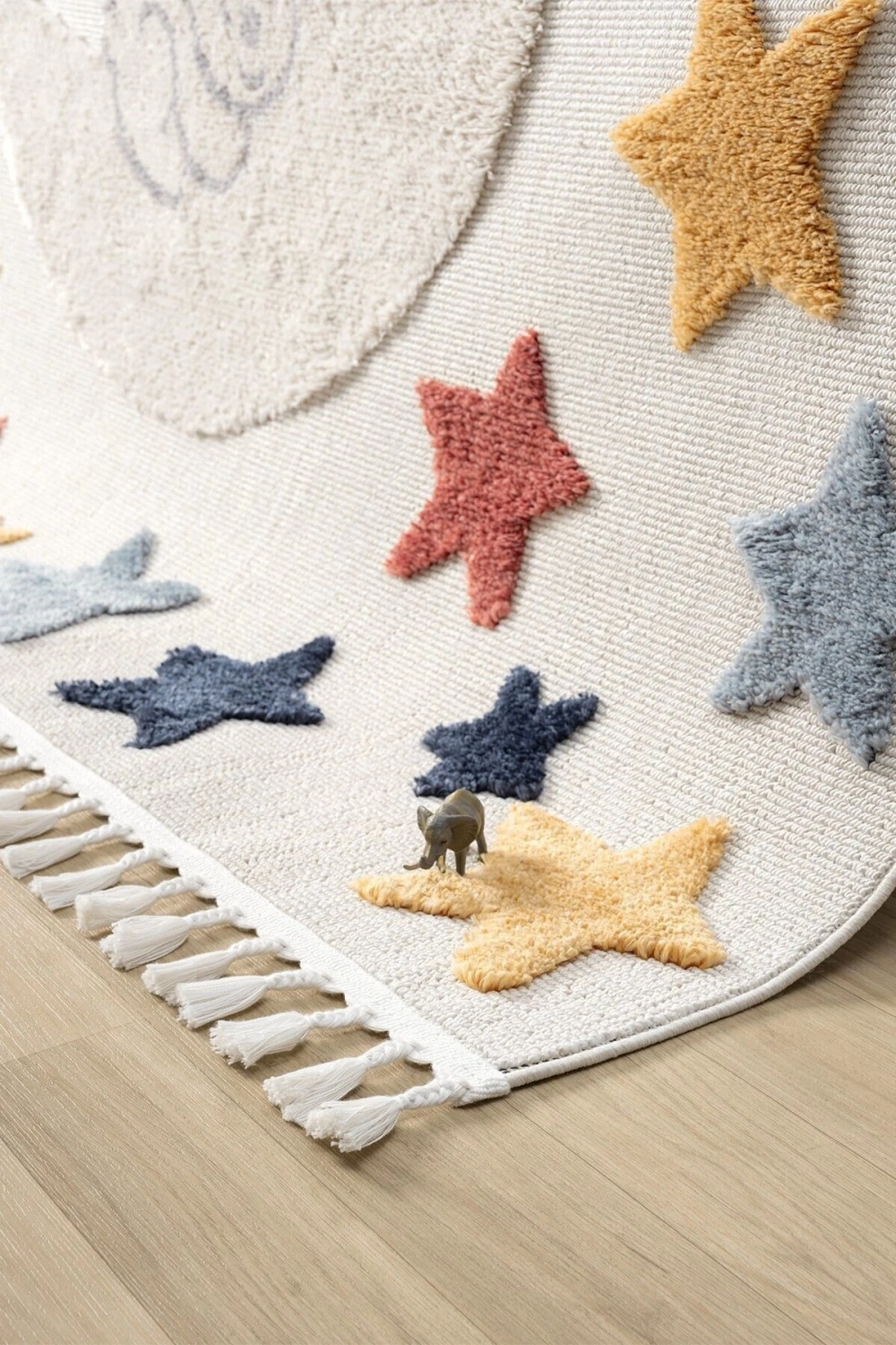 Yumuşak Renkli Bukleli Yıldızlı Dokuma Halı Bebek Odası Çocuk Odası Genç Odası Halısı 5