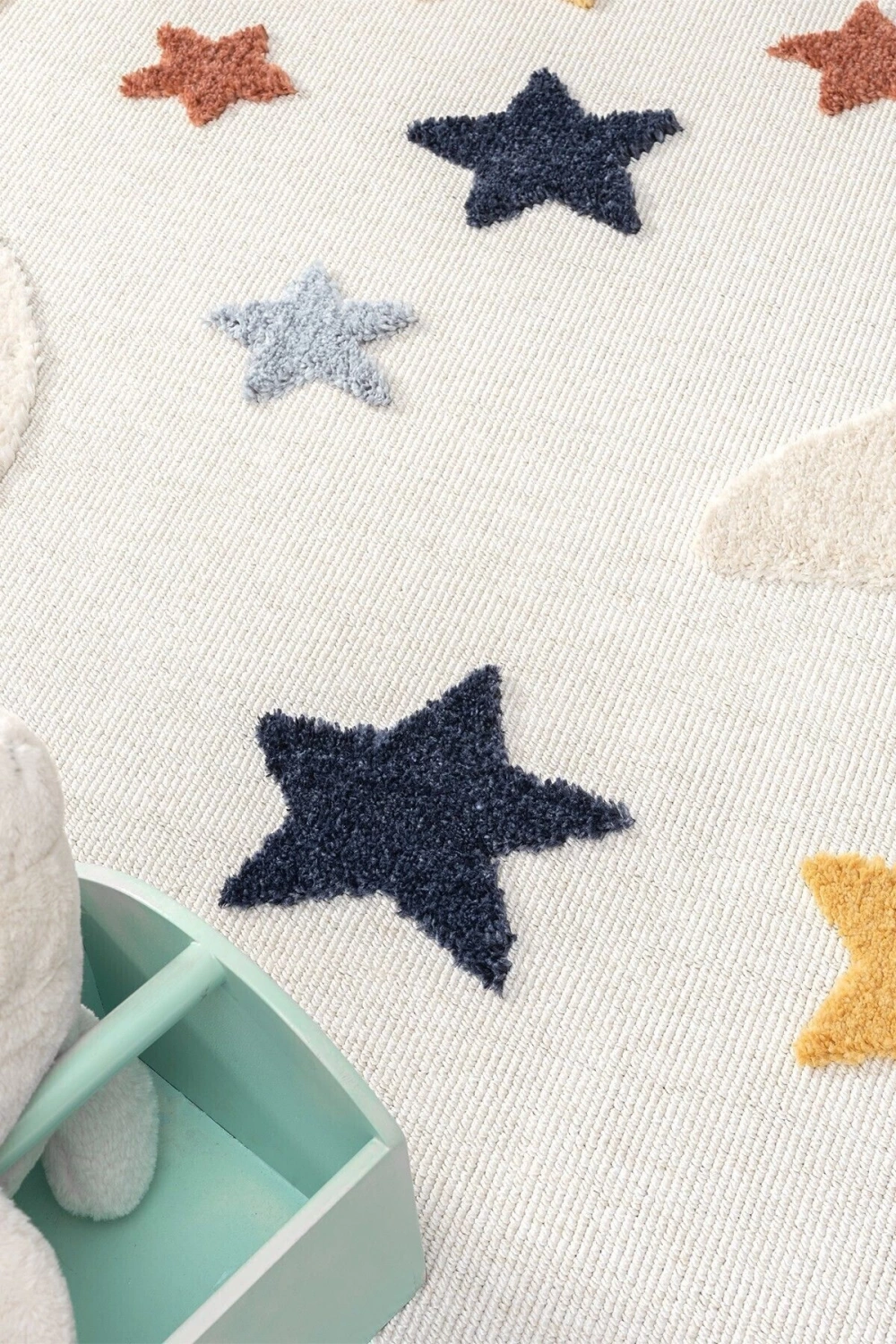 Yumuşak Renkli Bukleli Yıldızlı Dokuma Halı Bebek Odası Çocuk Odası Genç Odası Halısı 5