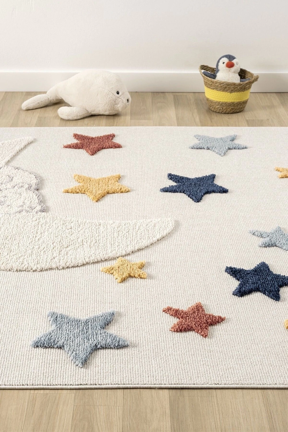 Yumuşak Renkli Bukleli Yıldızlı Dokuma Halı Bebek Odası Çocuk Odası Genç Odası Halısı 5