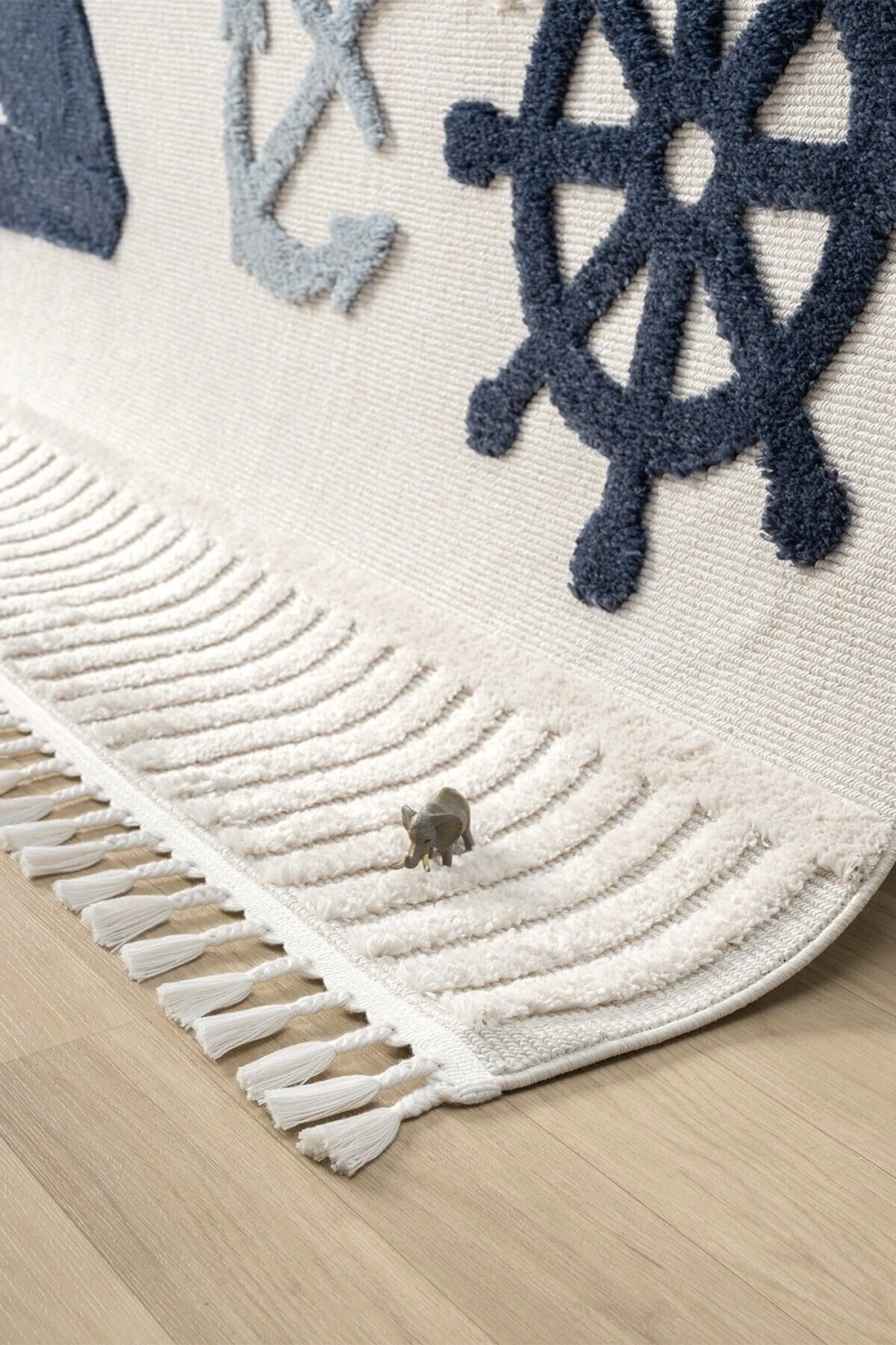 Yumuşak Renkli Bukleli Denizcilik Figürlü Dokuma Halı Bebek Odası Çocuk Odası Genç Odası Halısı 3