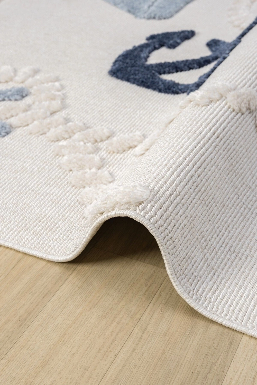 Yumuşak Renkli Bukleli Denizcilik Figürlü Dokuma Halı Bebek Odası Çocuk Odası Genç Odası Halısı 3