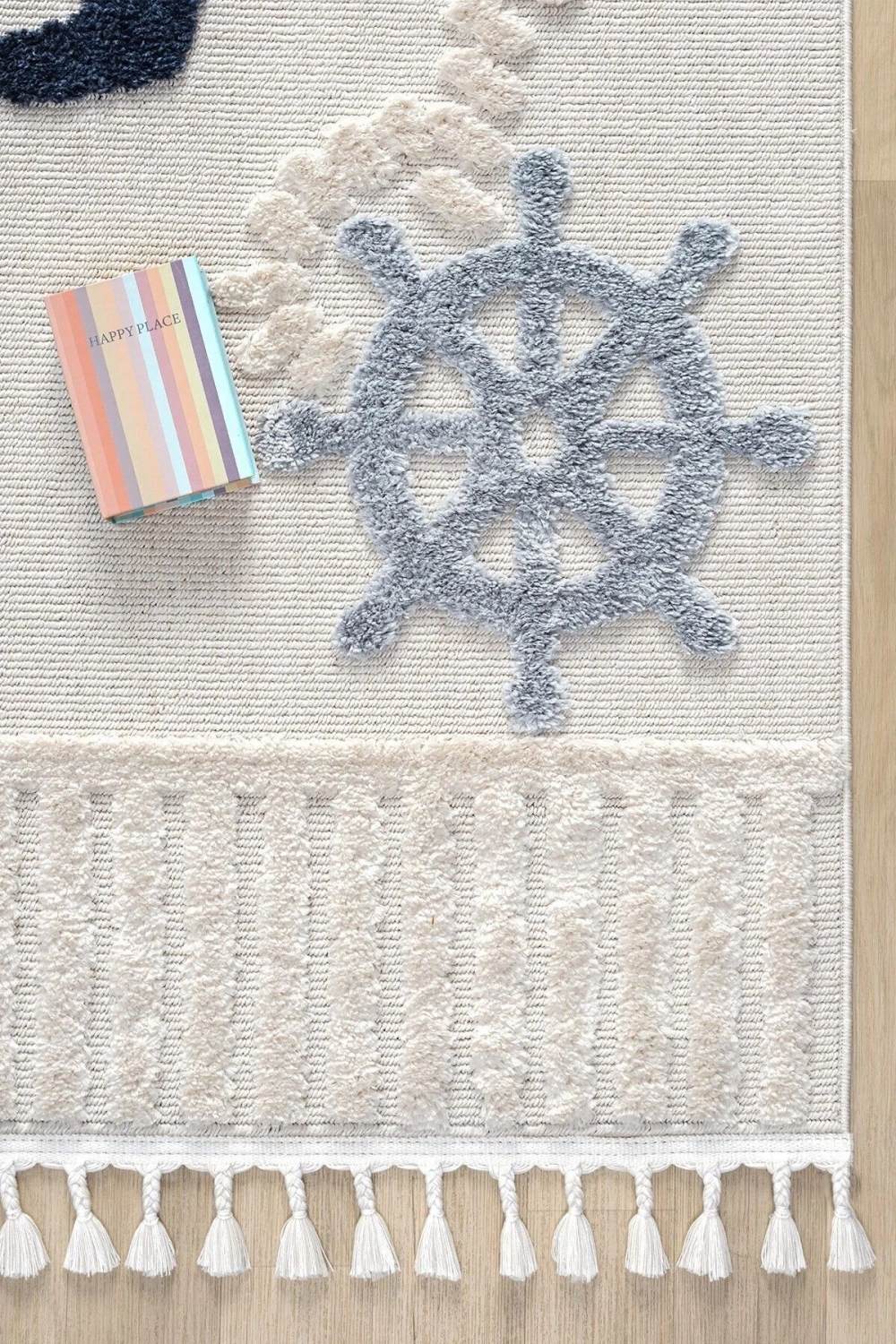 Yumuşak Renkli Bukleli Denizcilik Figürlü Dokuma Halı Bebek Odası Çocuk Odası Genç Odası Halısı 3