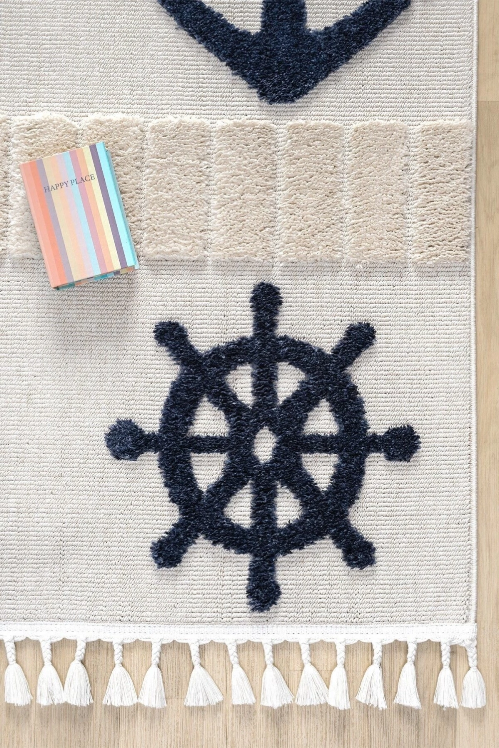 Yumuşak Renkli Bukleli Denizcilik Figürlü Dokuma Halı Bebek Odası Çocuk Odası Genç Odası Halısı 4