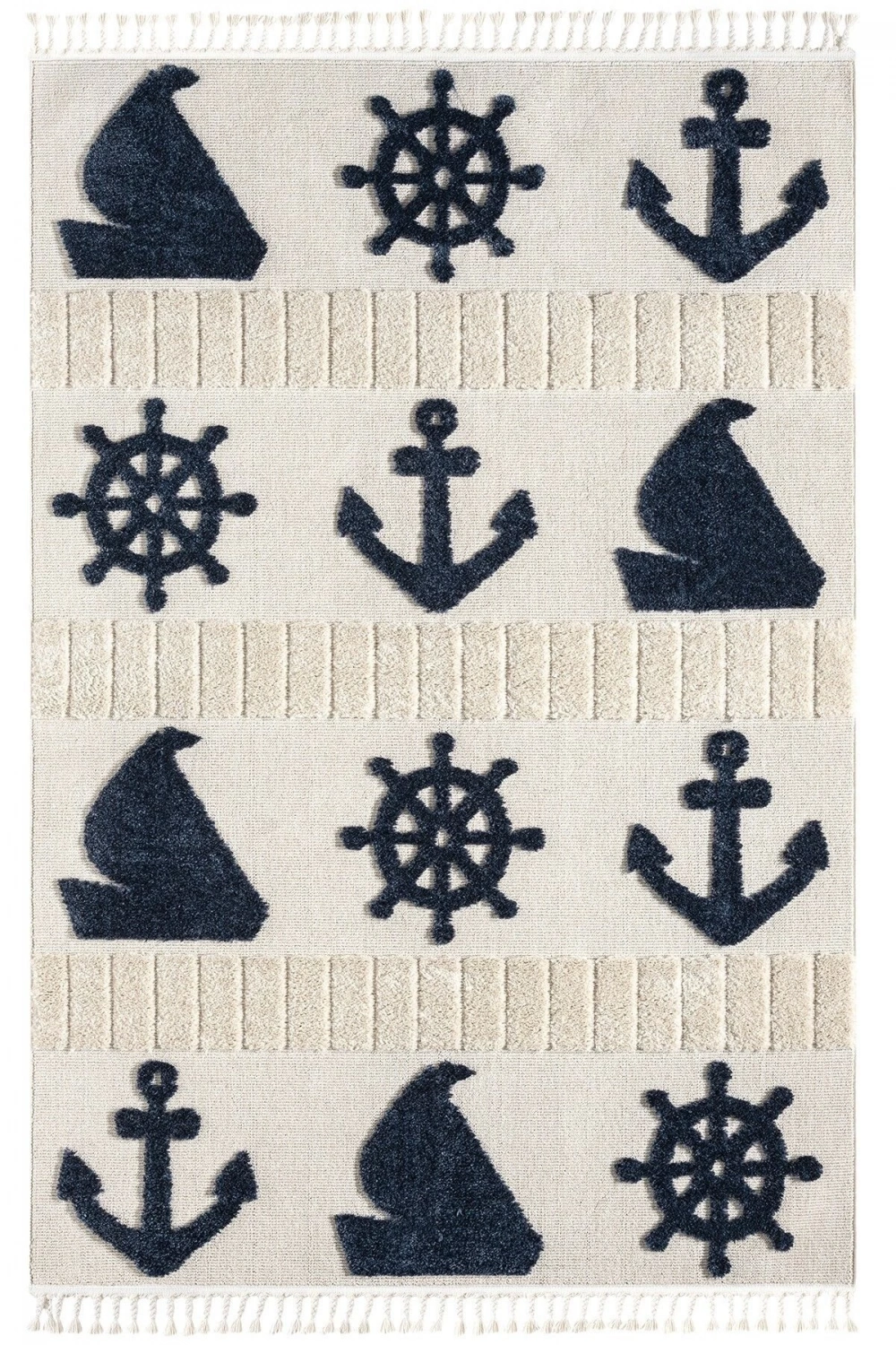 Yumuşak Renkli Bukleli Denizcilik Figürlü Dokuma Halı Bebek Odası Çocuk Odası Genç Odası Halısı 4