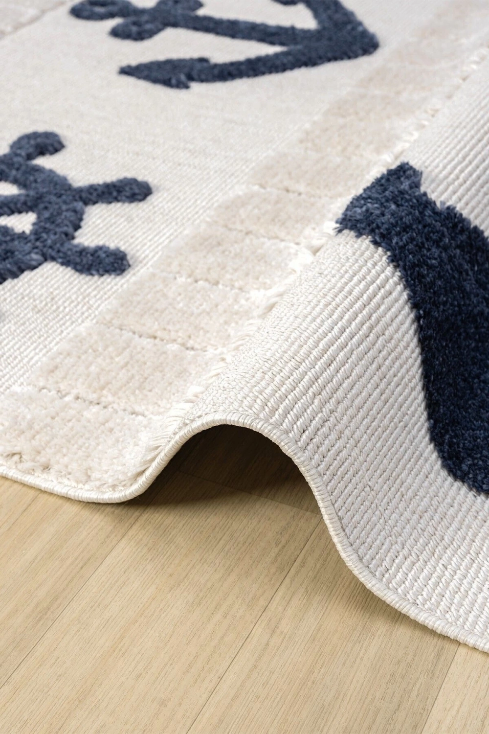 Yumuşak Renkli Bukleli Denizcilik Figürlü Dokuma Halı Bebek Odası Çocuk Odası Genç Odası Halısı 4