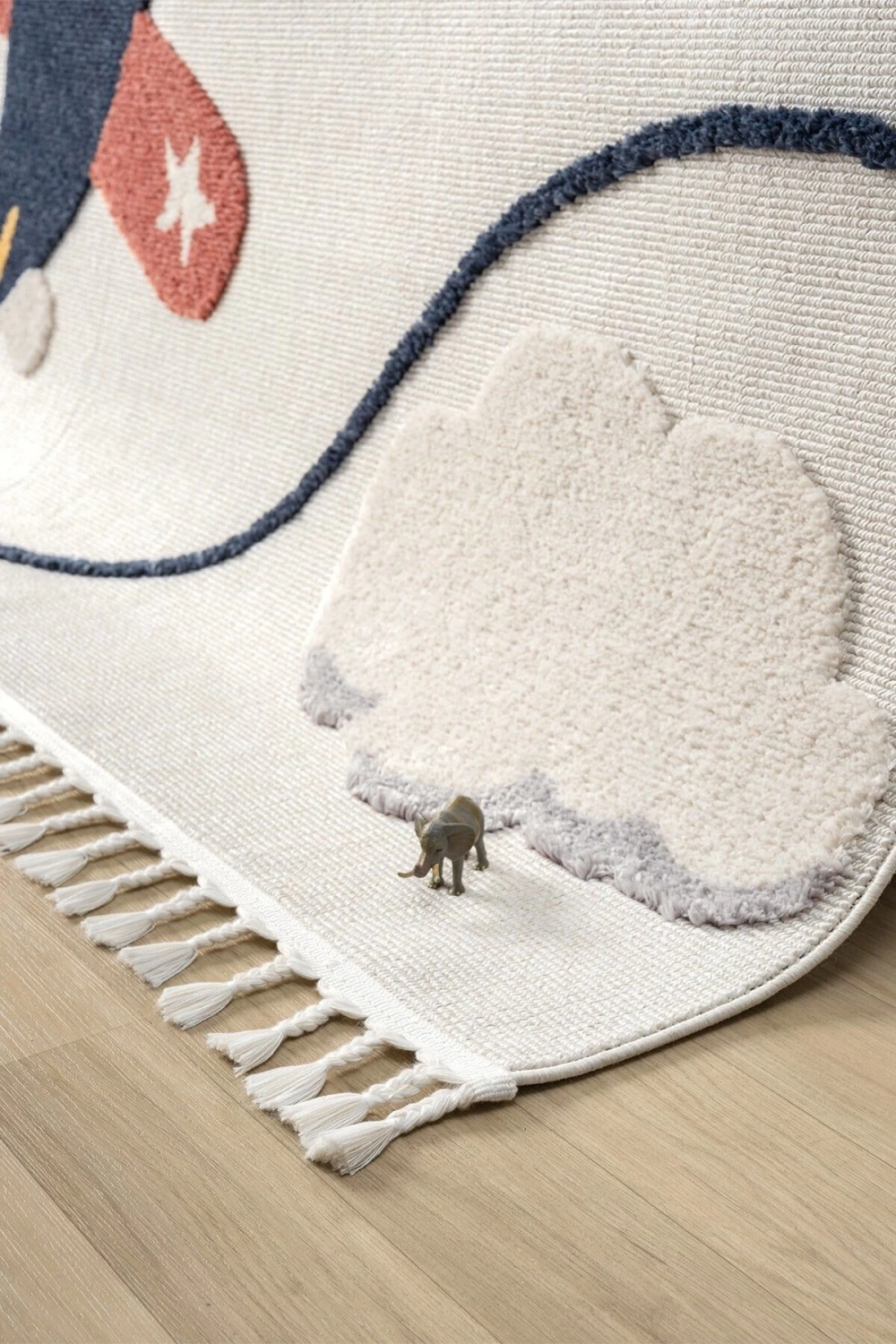 Yumuşak Renkli Bukleli Uçak Figürlü Dokuma Halı Bebek Odası Çocuk Odası Genç Odası Halısı 7