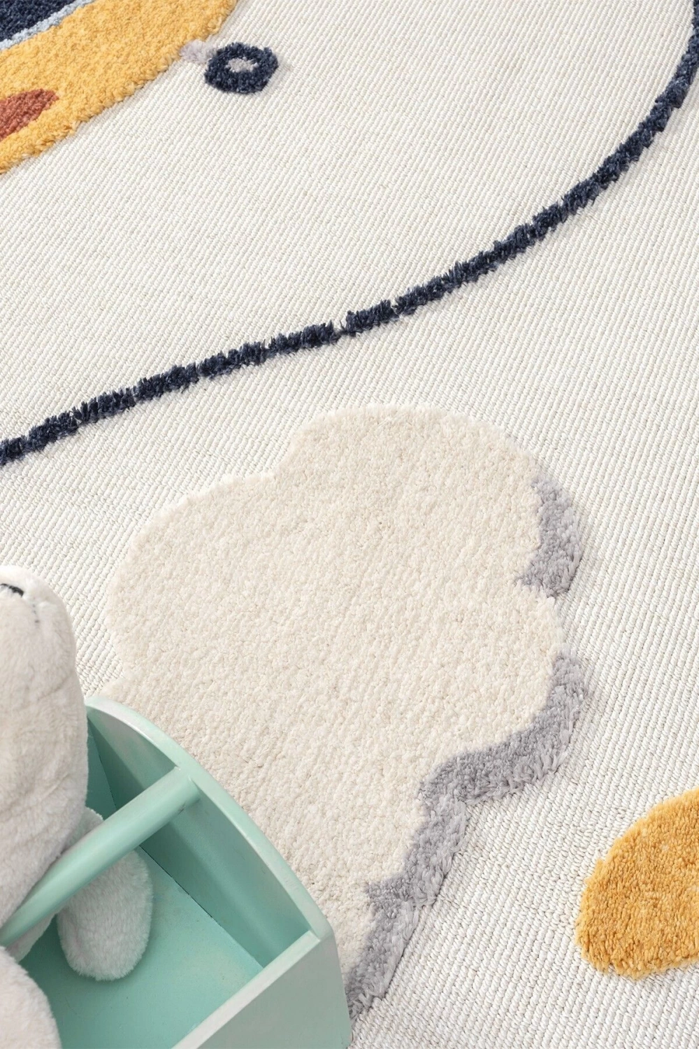 Yumuşak Renkli Bukleli Uçak Figürlü Dokuma Halı Bebek Odası Çocuk Odası Genç Odası Halısı 7