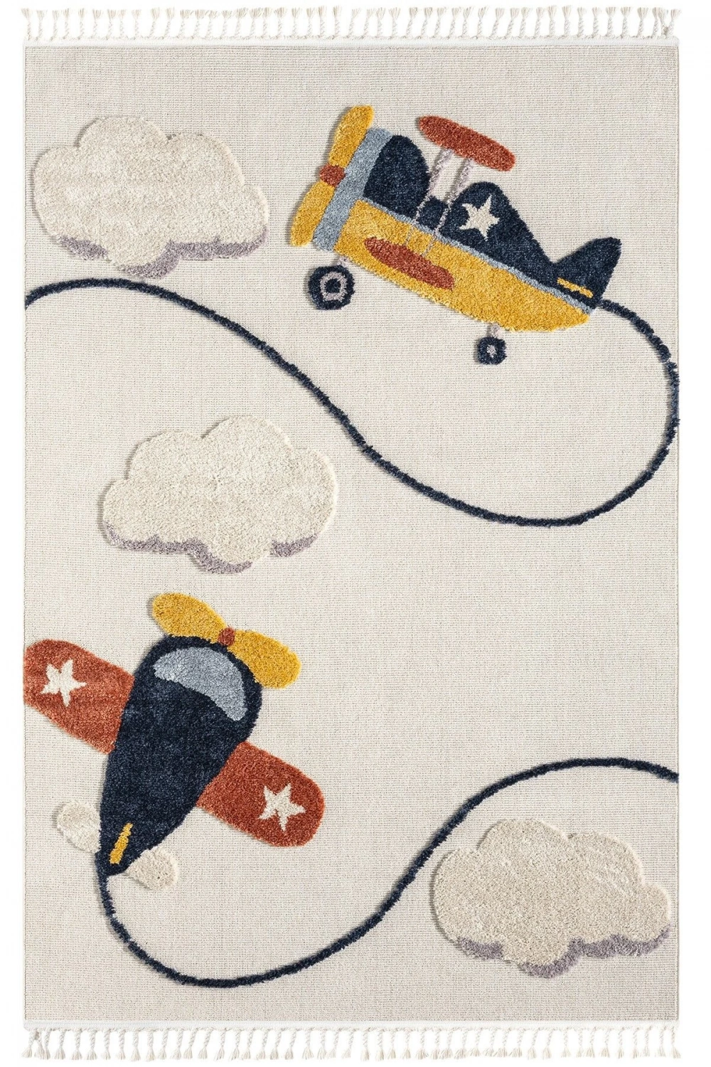 Yumuşak Renkli Bukleli Uçak Figürlü Dokuma Halı Bebek Odası Çocuk Odası Genç Odası Halısı 7