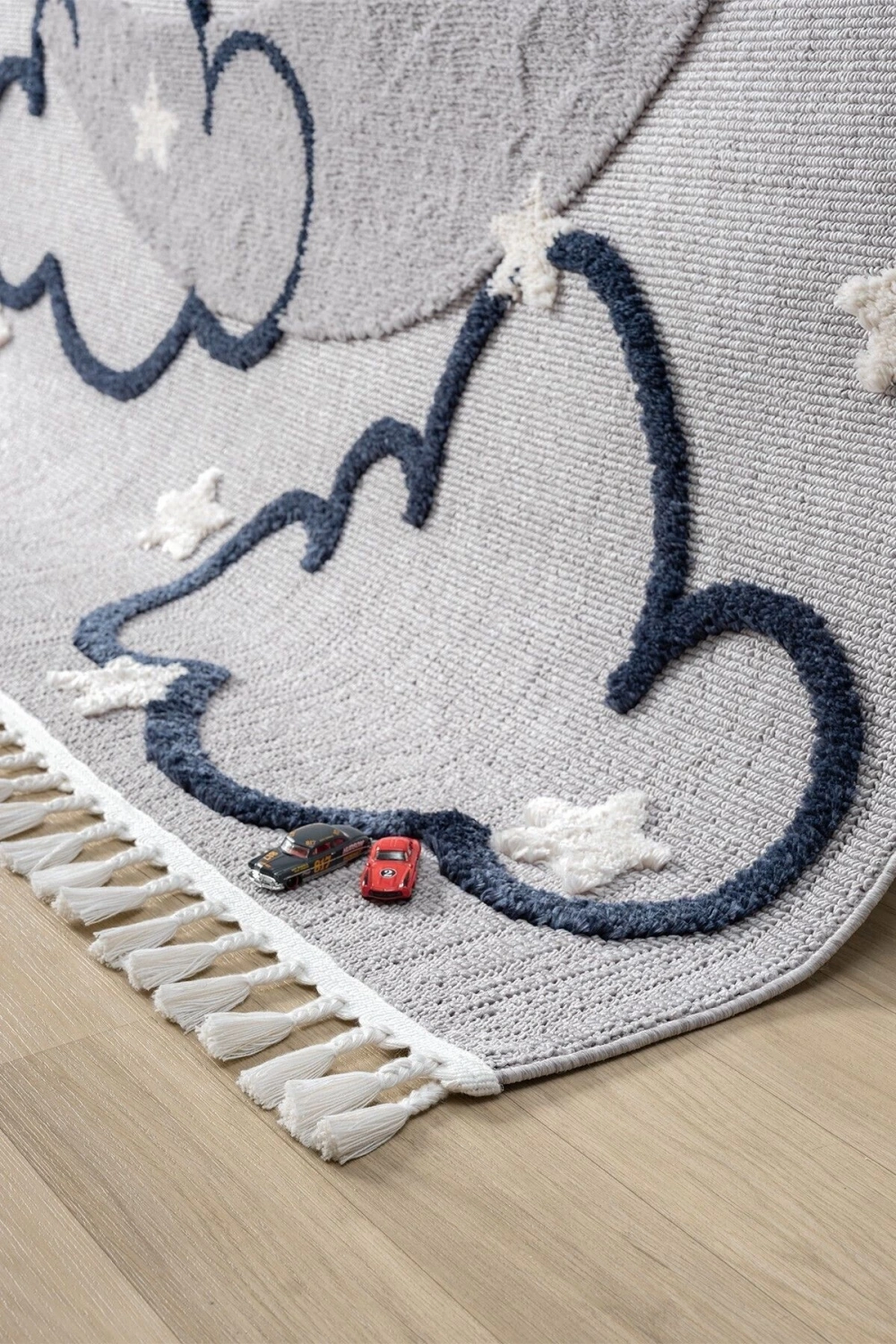 Gri Renk Yumuşak Bukleli Bulut Ay Dokuma Halı Bebek Odası Çocuk Odası Genç Odası Halısı 9