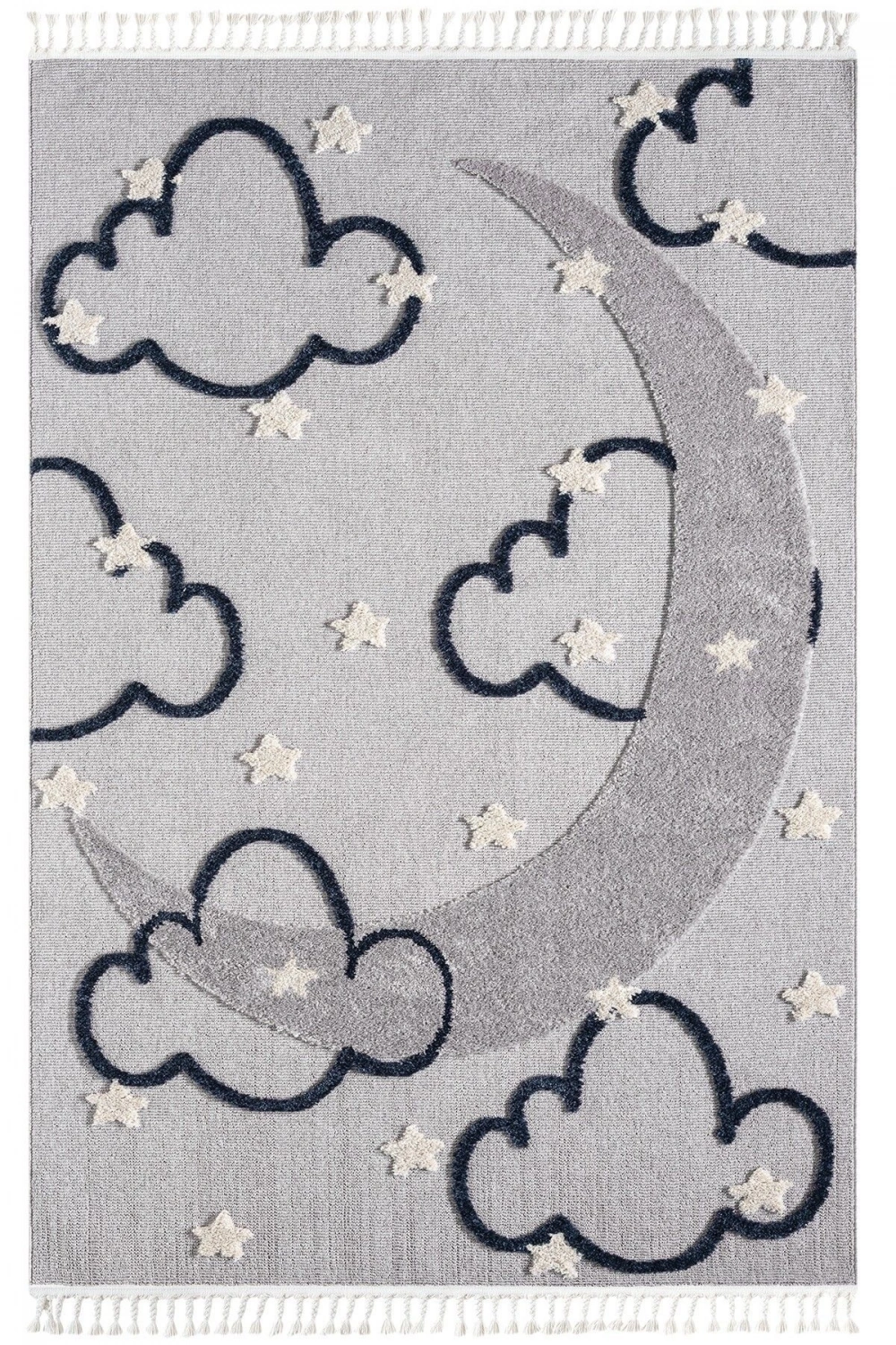 Gri Renk Yumuşak Bukleli Bulut Ay Dokuma Halı Bebek Odası Çocuk Odası Genç Odası Halısı 9