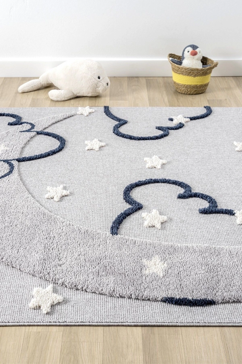 Gri Renk Yumuşak Bukleli Bulut Ay Dokuma Halı Bebek Odası Çocuk Odası Genç Odası Halısı 9