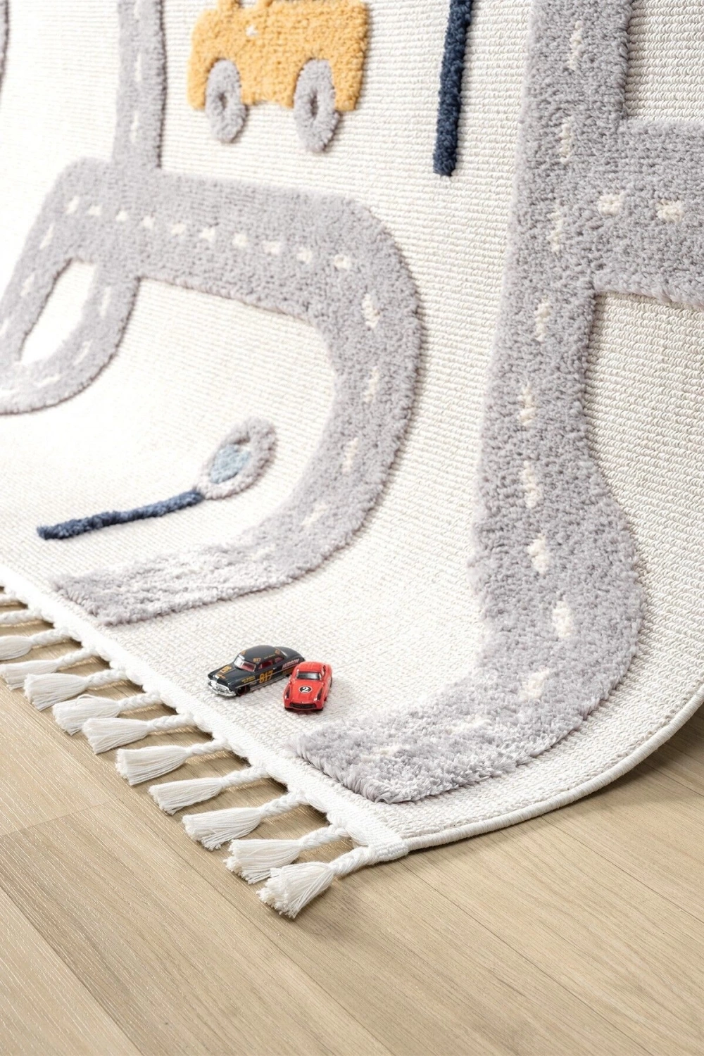 Yumuşak Renkli Bukleli Araba Yolu Dokuma Halı Bebek Odası Çocuk Odası Genç Odası Halısı 8