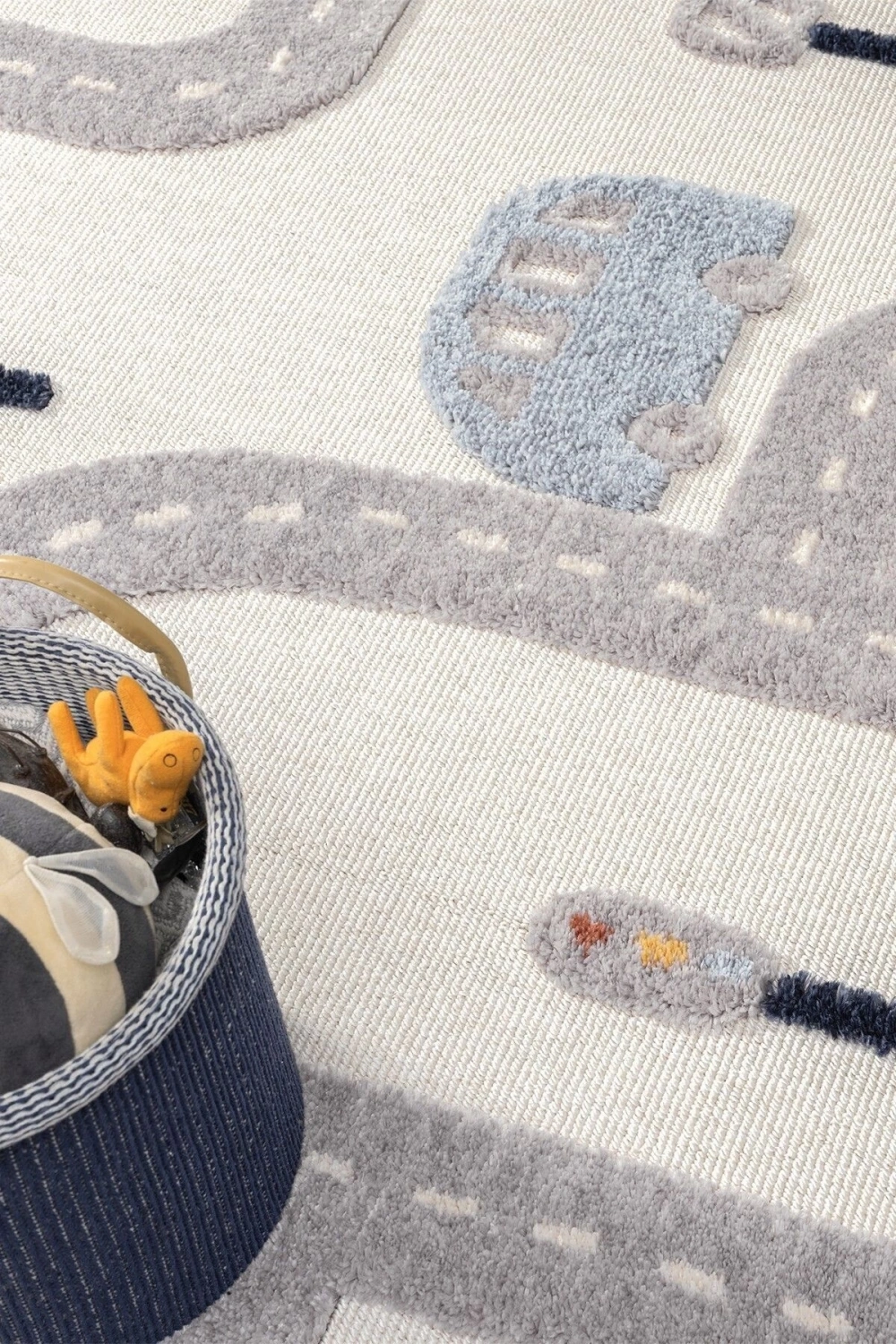 Yumuşak Renkli Bukleli Araba Yolu Dokuma Halı Bebek Odası Çocuk Odası Genç Odası Halısı 8