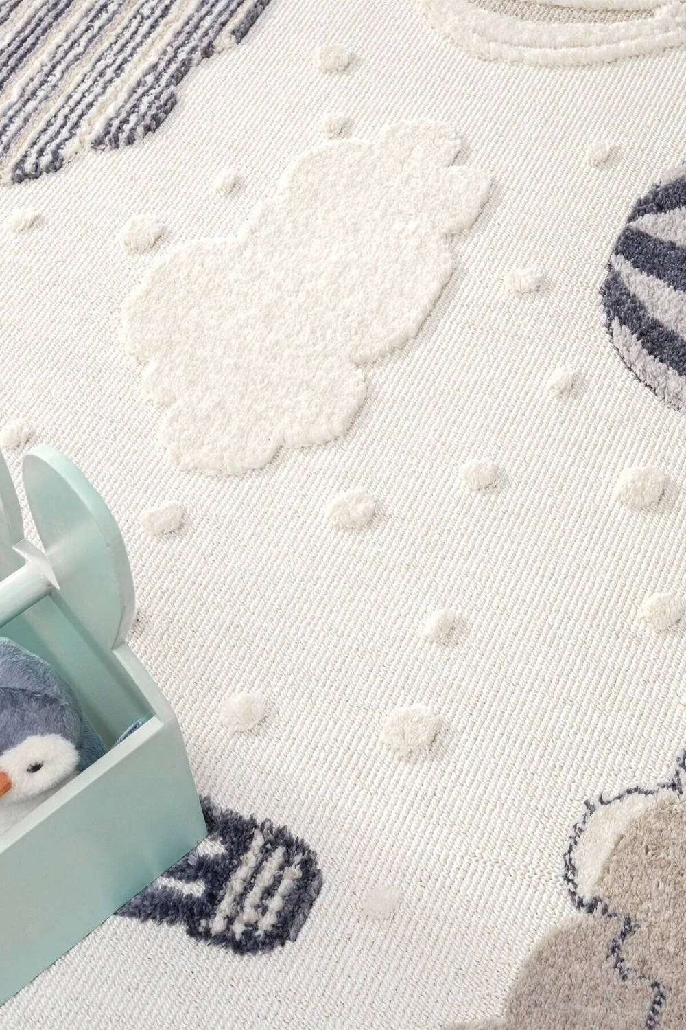 Krem Yumuşak Bukleli Balonlu Bulutlu Dokuma Halı Bebek Odası Çocuk Odası Genç Odası Halısı 16